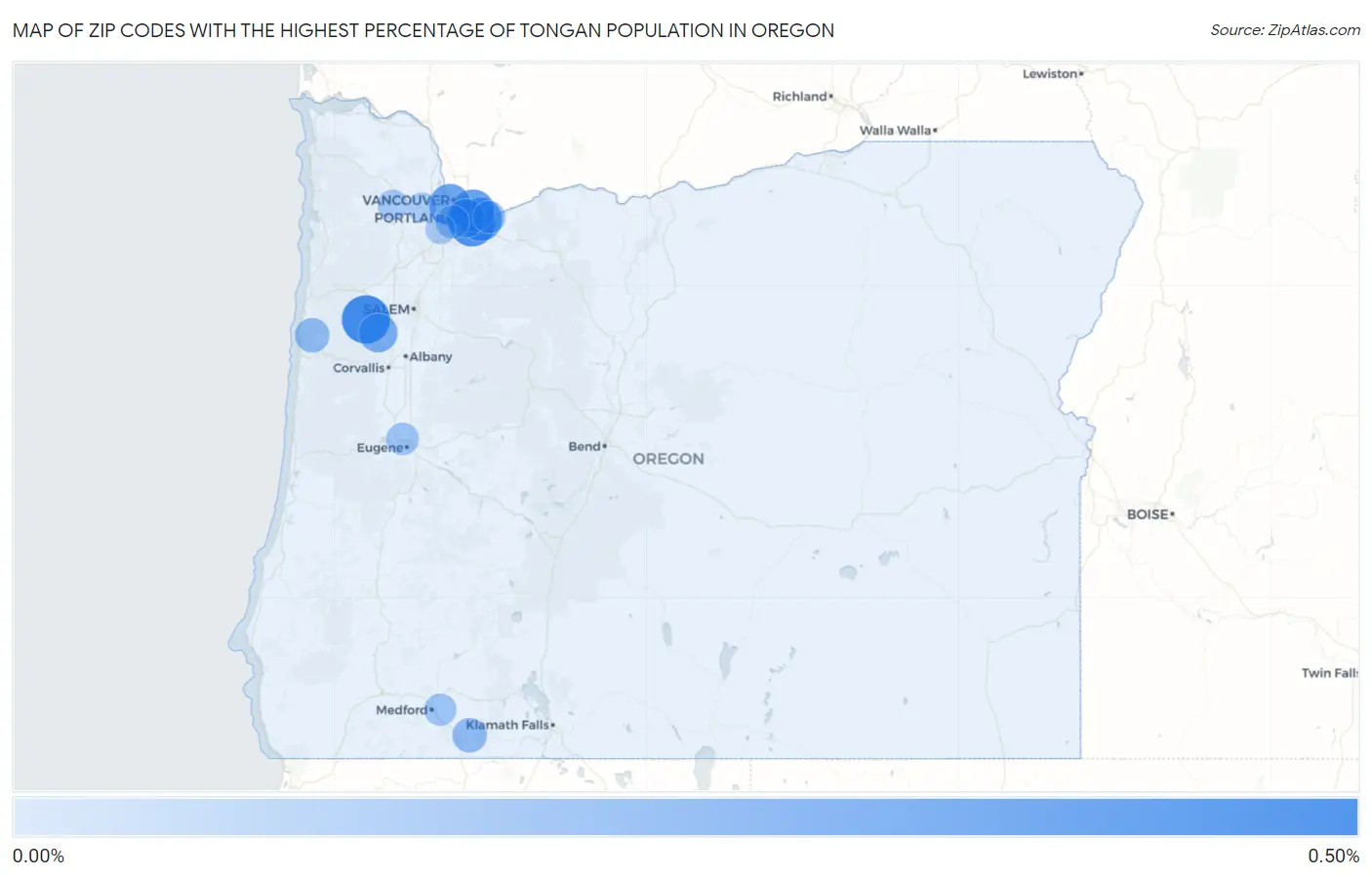 Zip Codes with the Highest Percentage of Tongan Population in Oregon Map