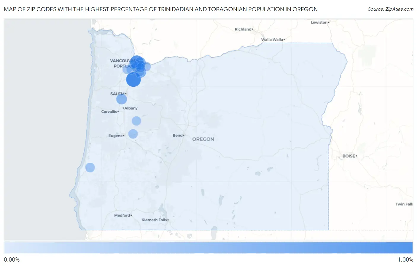 Zip Codes with the Highest Percentage of Trinidadian and Tobagonian Population in Oregon Map