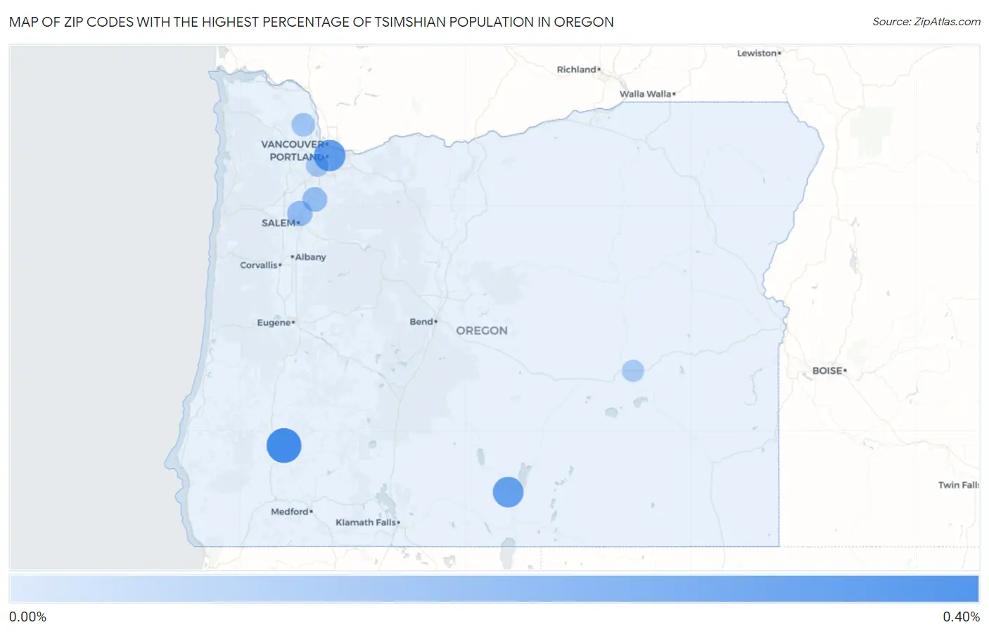 Zip Codes with the Highest Percentage of Tsimshian Population in Oregon Map