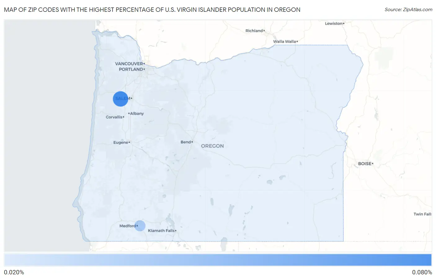 Zip Codes with the Highest Percentage of U.S. Virgin Islander Population in Oregon Map