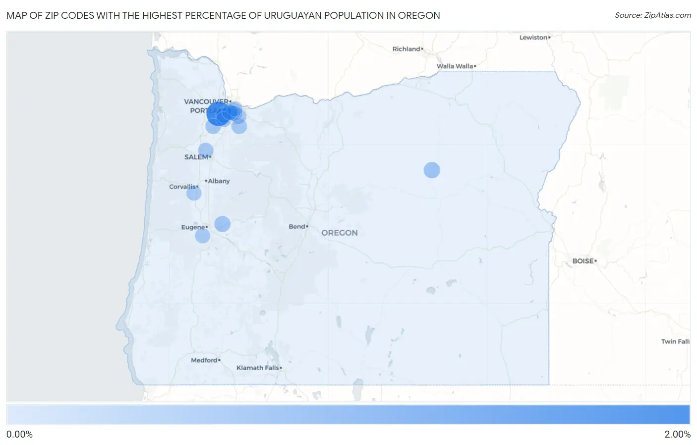 Zip Codes with the Highest Percentage of Uruguayan Population in Oregon Map