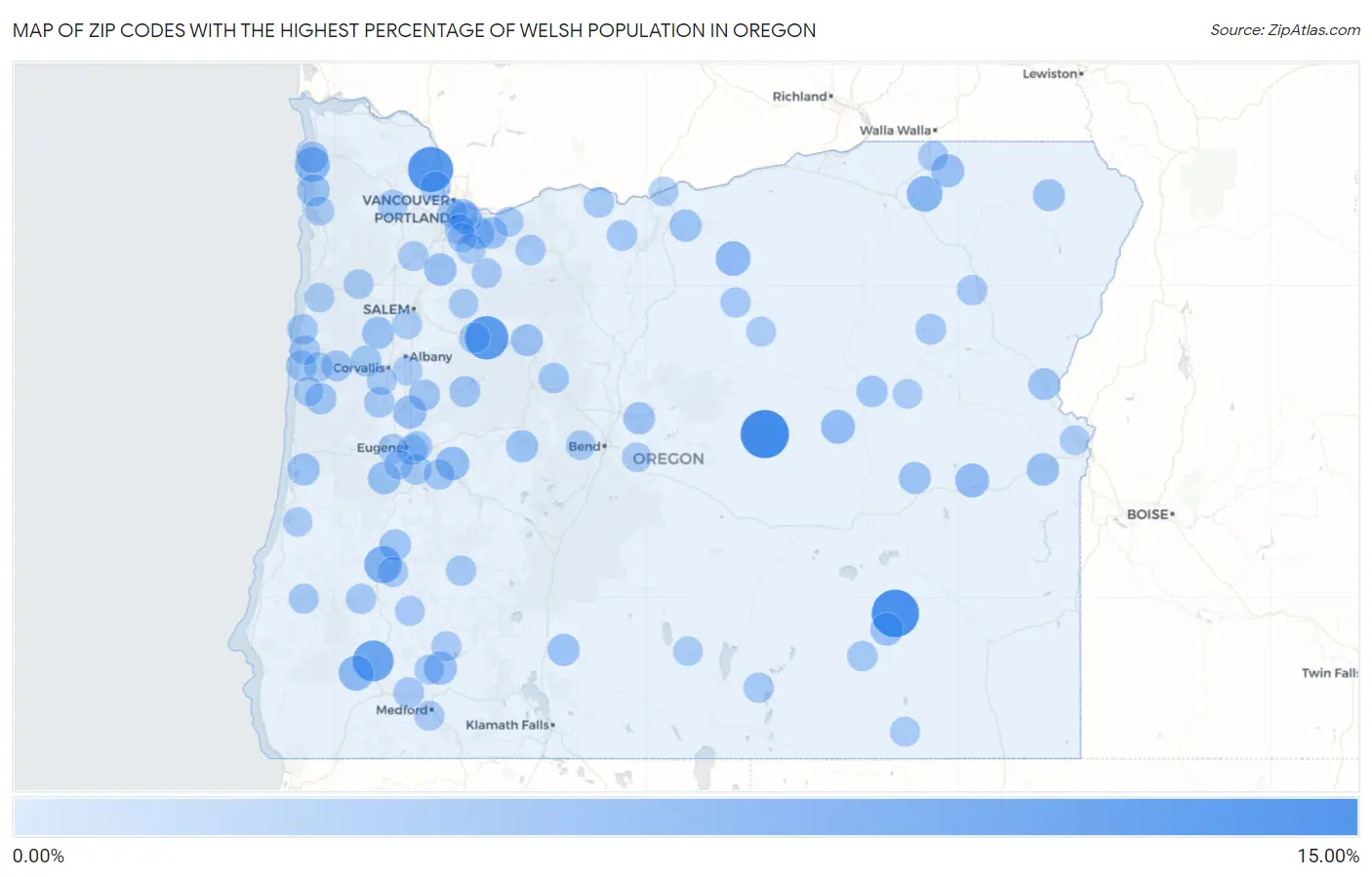 Zip Codes with the Highest Percentage of Welsh Population in Oregon Map