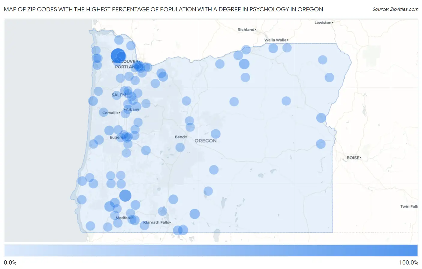 Zip Codes with the Highest Percentage of Population with a Degree in Psychology in Oregon Map