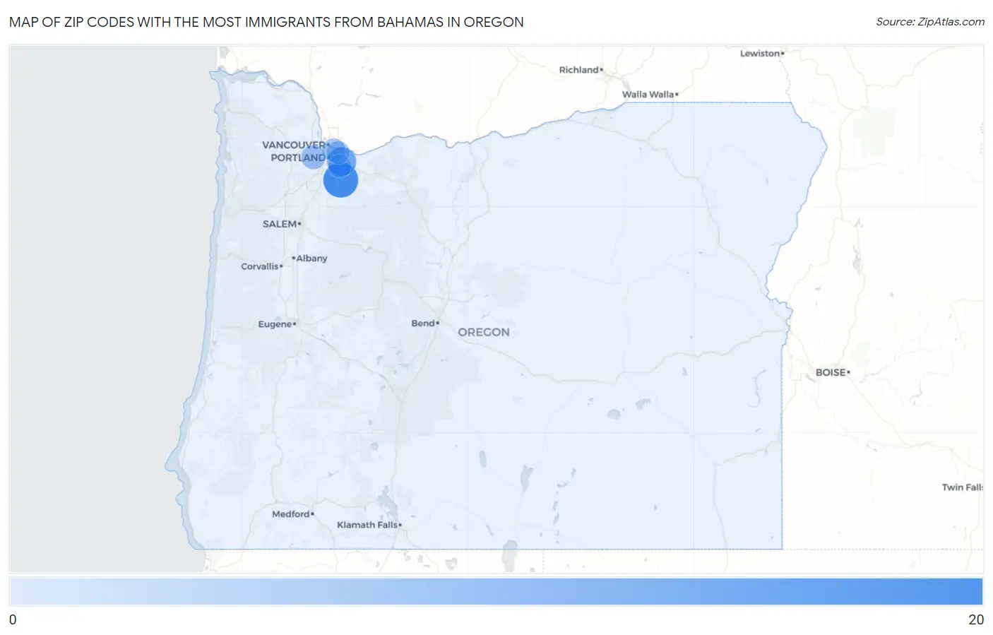Zip Codes with the Most Immigrants from Bahamas in Oregon Map