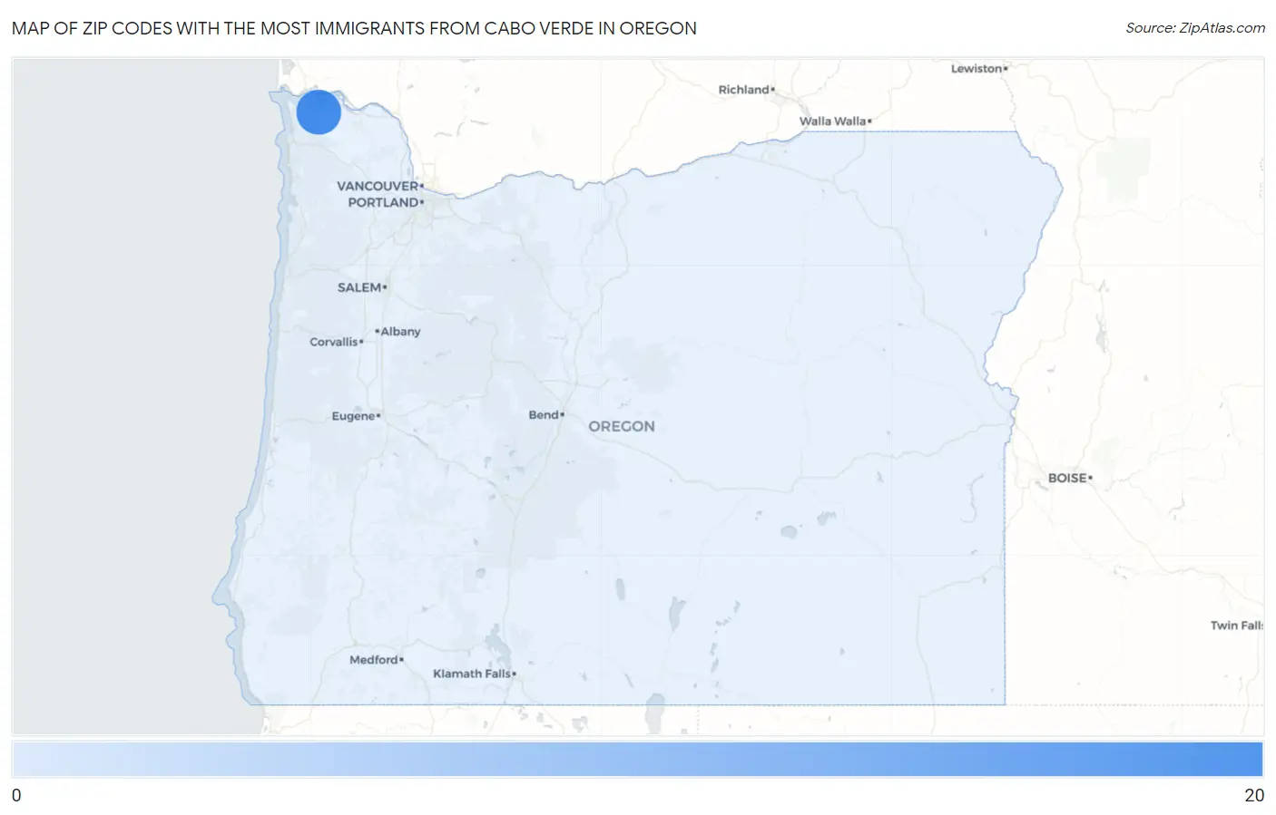 Zip Codes with the Most Immigrants from Cabo Verde in Oregon Map