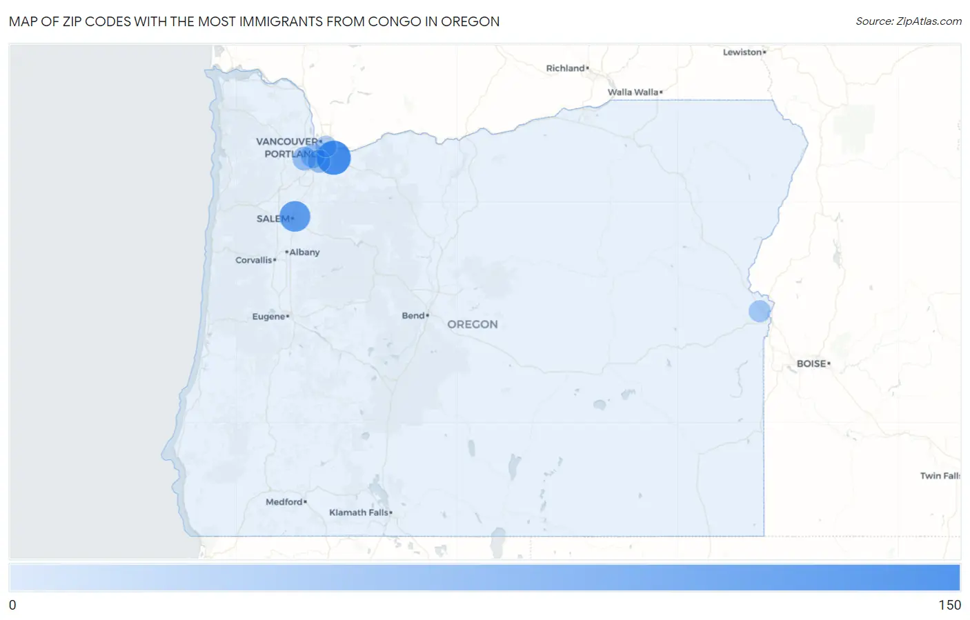 Zip Codes with the Most Immigrants from Congo in Oregon Map