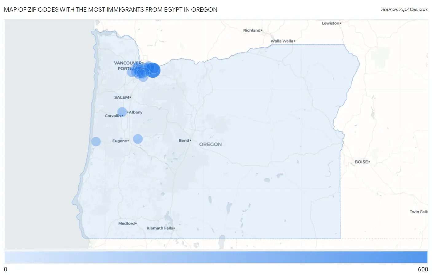 Zip Codes with the Most Immigrants from Egypt in Oregon Map