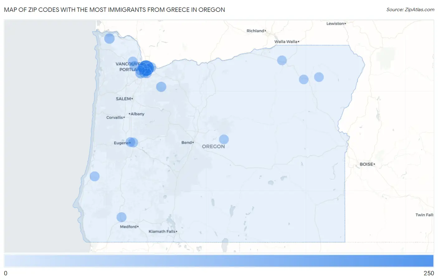 Zip Codes with the Most Immigrants from Greece in Oregon Map