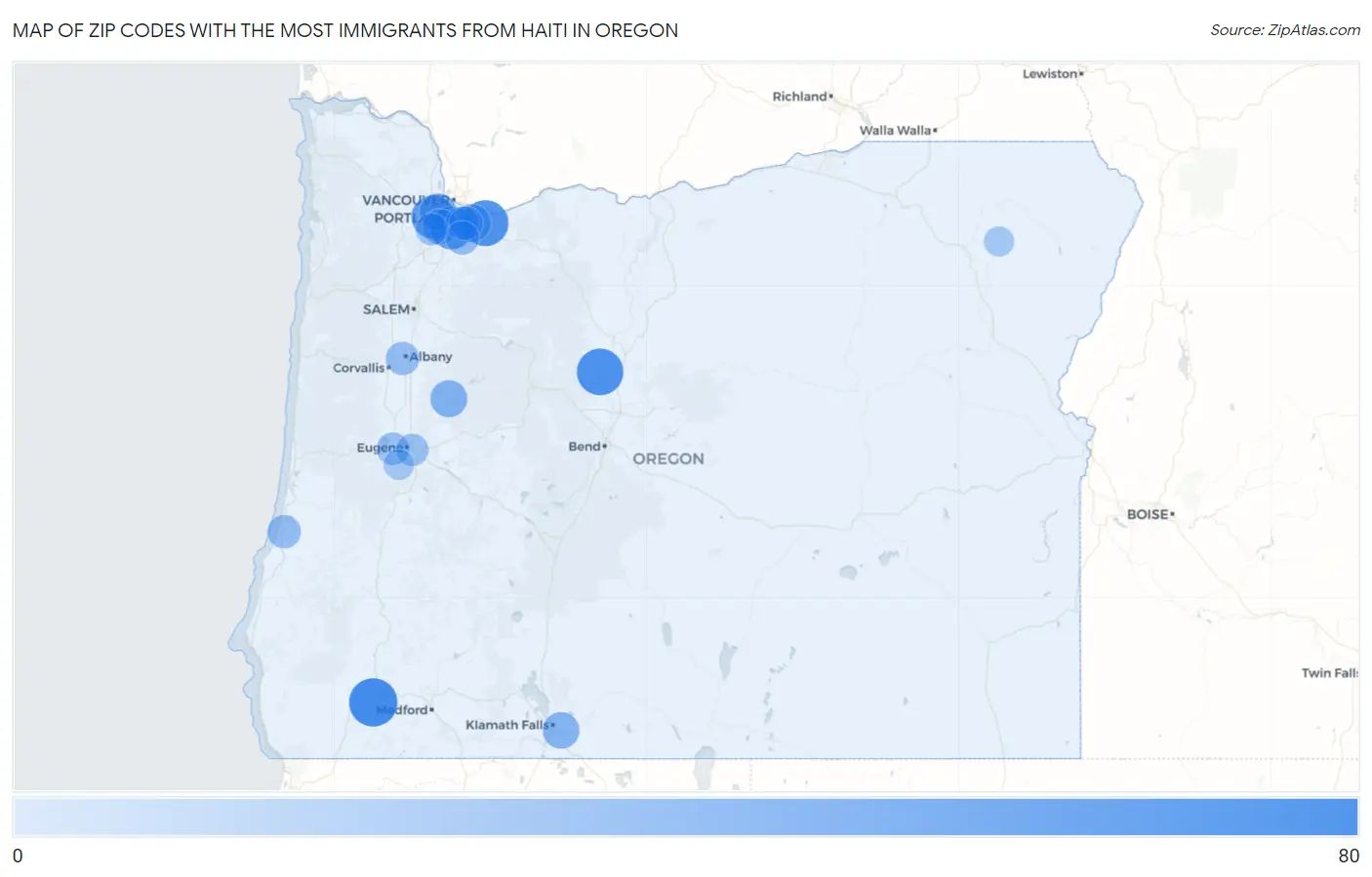 Zip Codes with the Most Immigrants from Haiti in Oregon Map