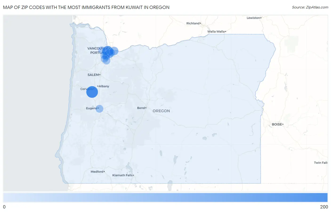 Zip Codes with the Most Immigrants from Kuwait in Oregon Map