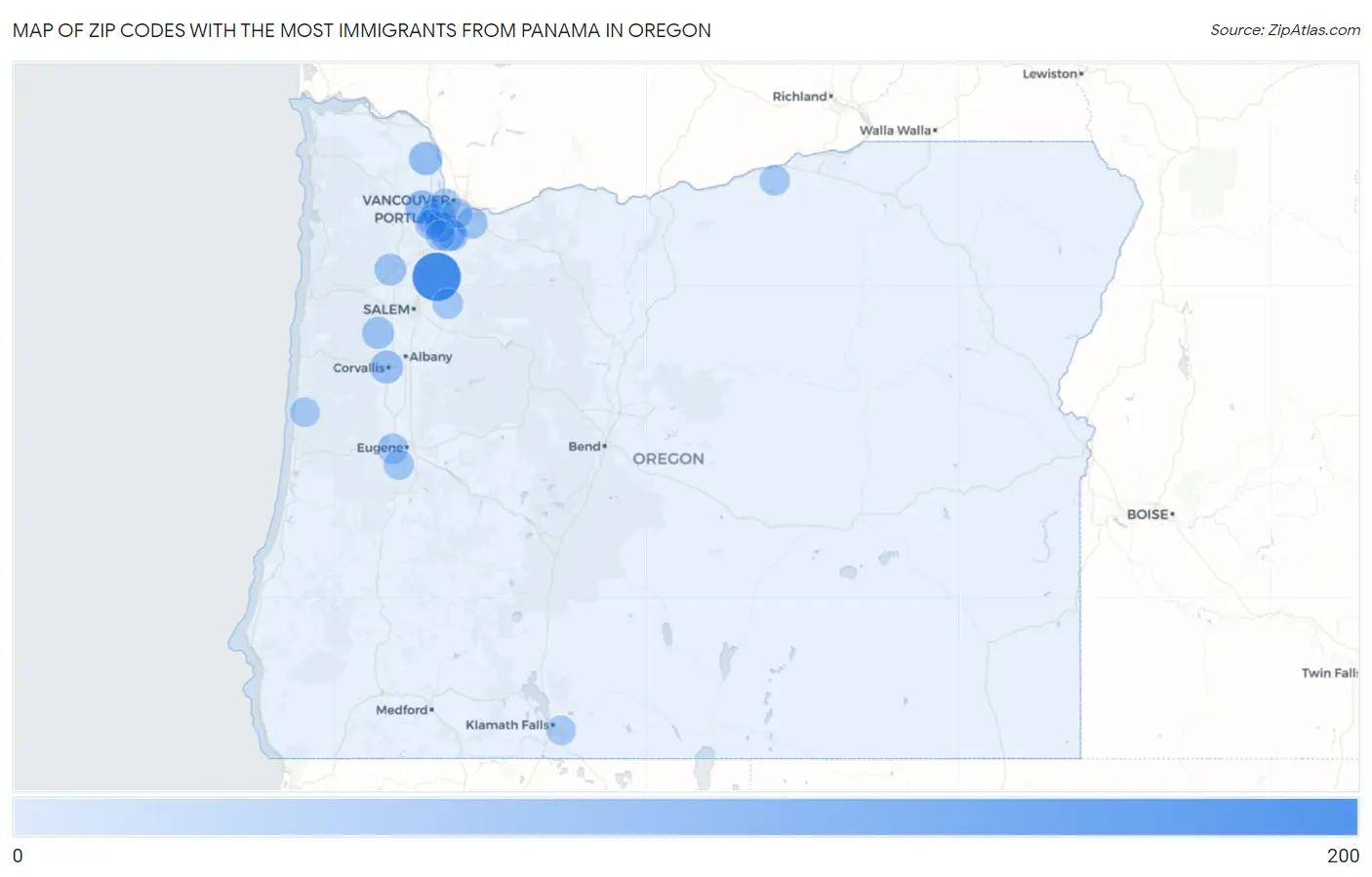 Zip Codes with the Most Immigrants from Panama in Oregon Map