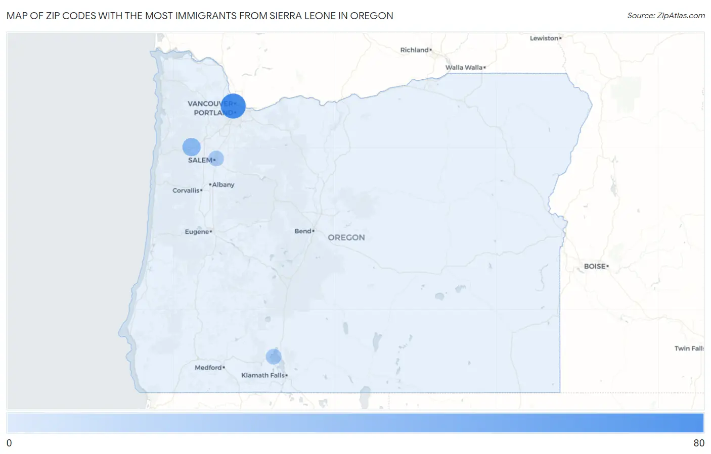 Zip Codes with the Most Immigrants from Sierra Leone in Oregon Map