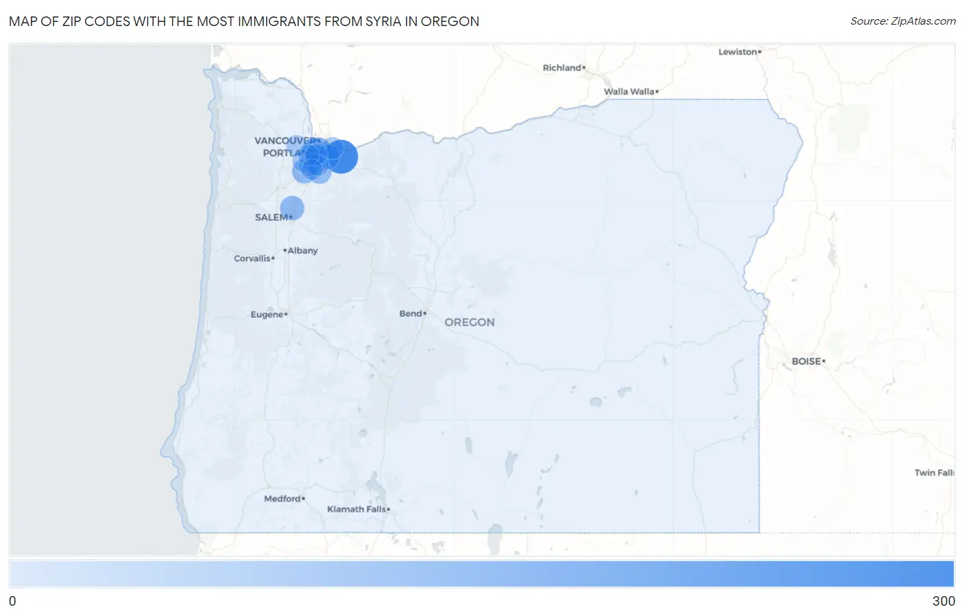 Zip Codes with the Most Immigrants from Syria in Oregon Map