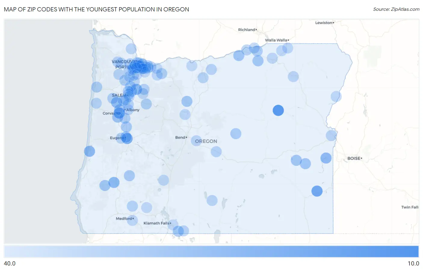 Zip Codes with the Youngest Population in Oregon Map