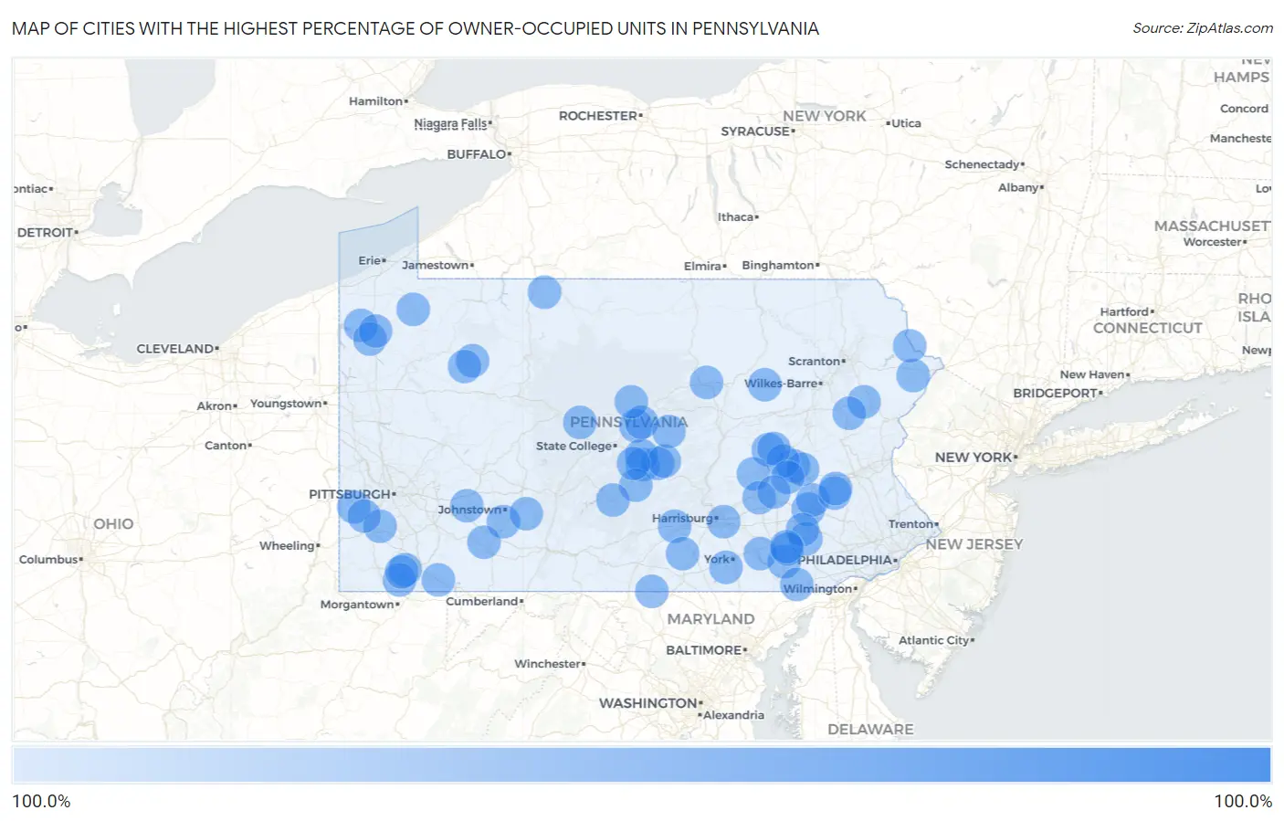 Cities with the Highest Percentage of Owner-Occupied Units in Pennsylvania Map