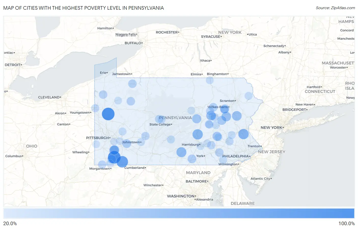 Cities with the Highest Poverty Level in Pennsylvania Map