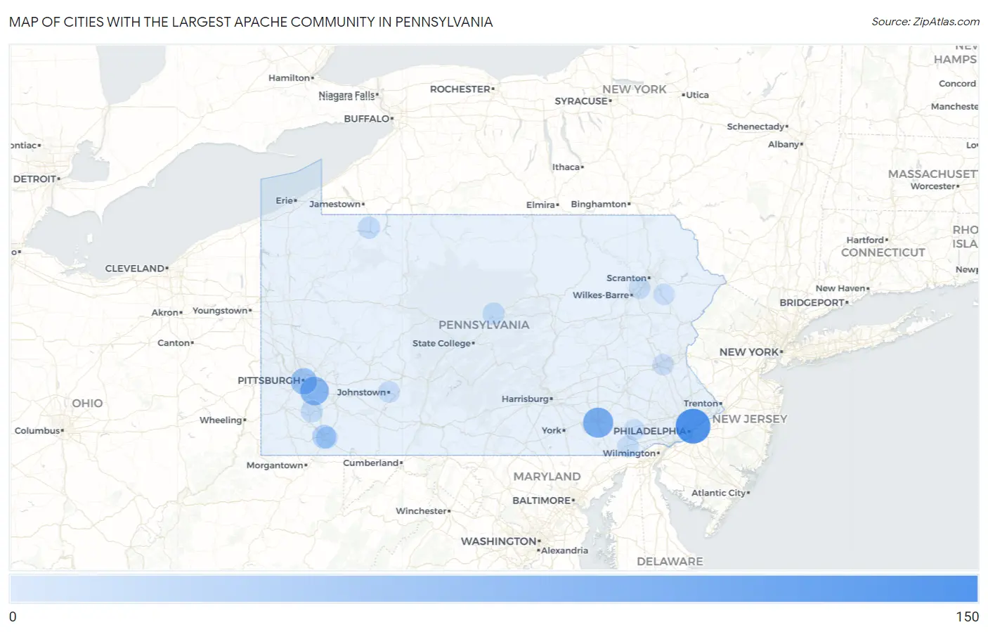 Cities with the Largest Apache Community in Pennsylvania Map