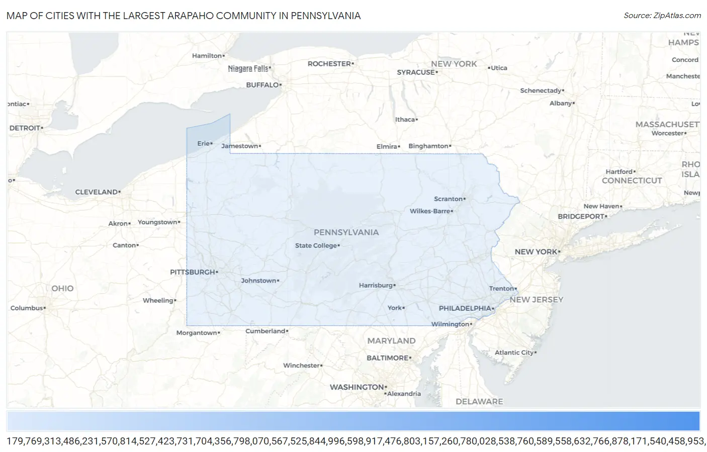 Cities with the Largest Arapaho Community in Pennsylvania Map