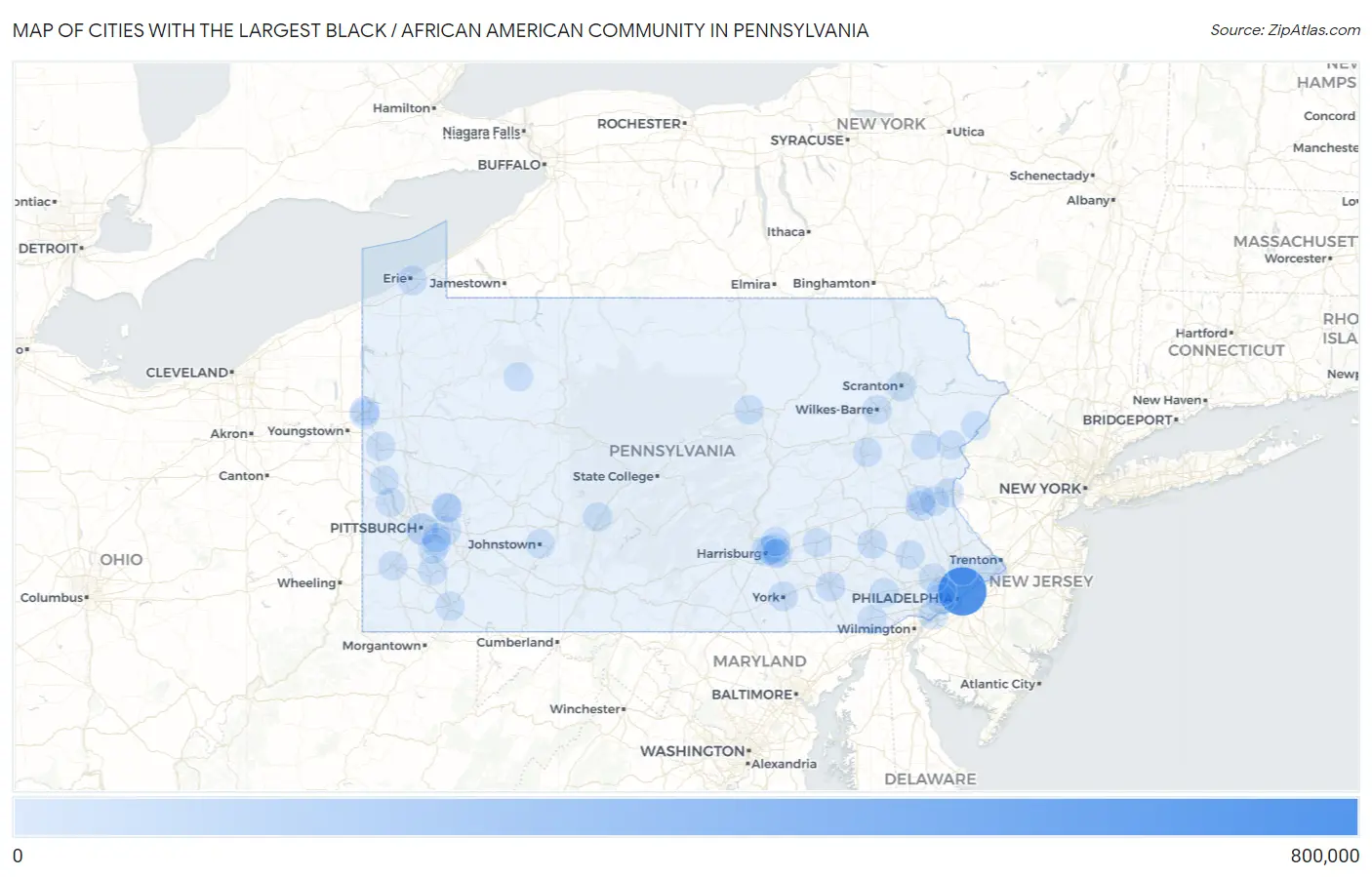 Cities with the Largest Black / African American Community in Pennsylvania Map