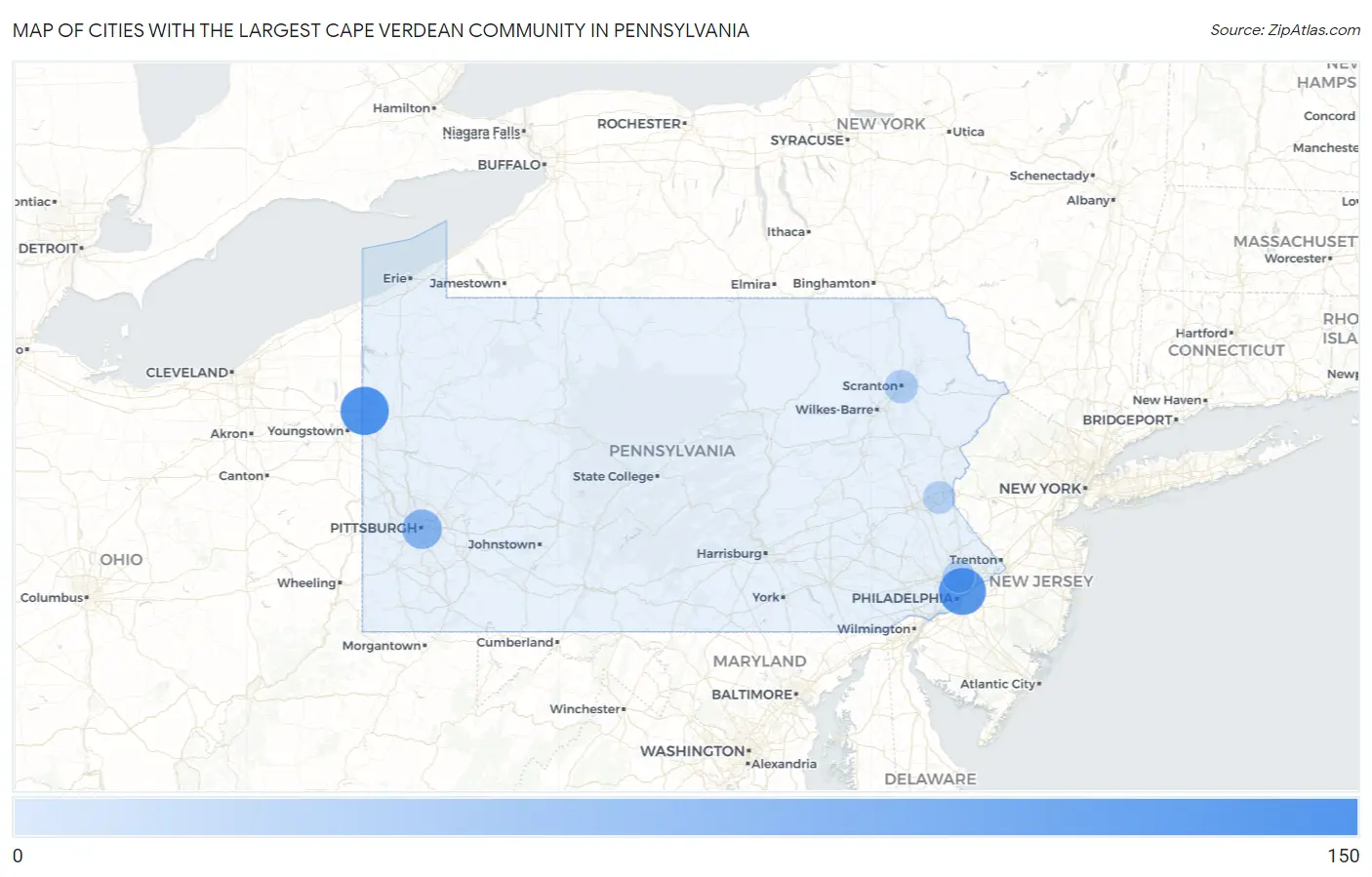 Cities with the Largest Cape Verdean Community in Pennsylvania Map