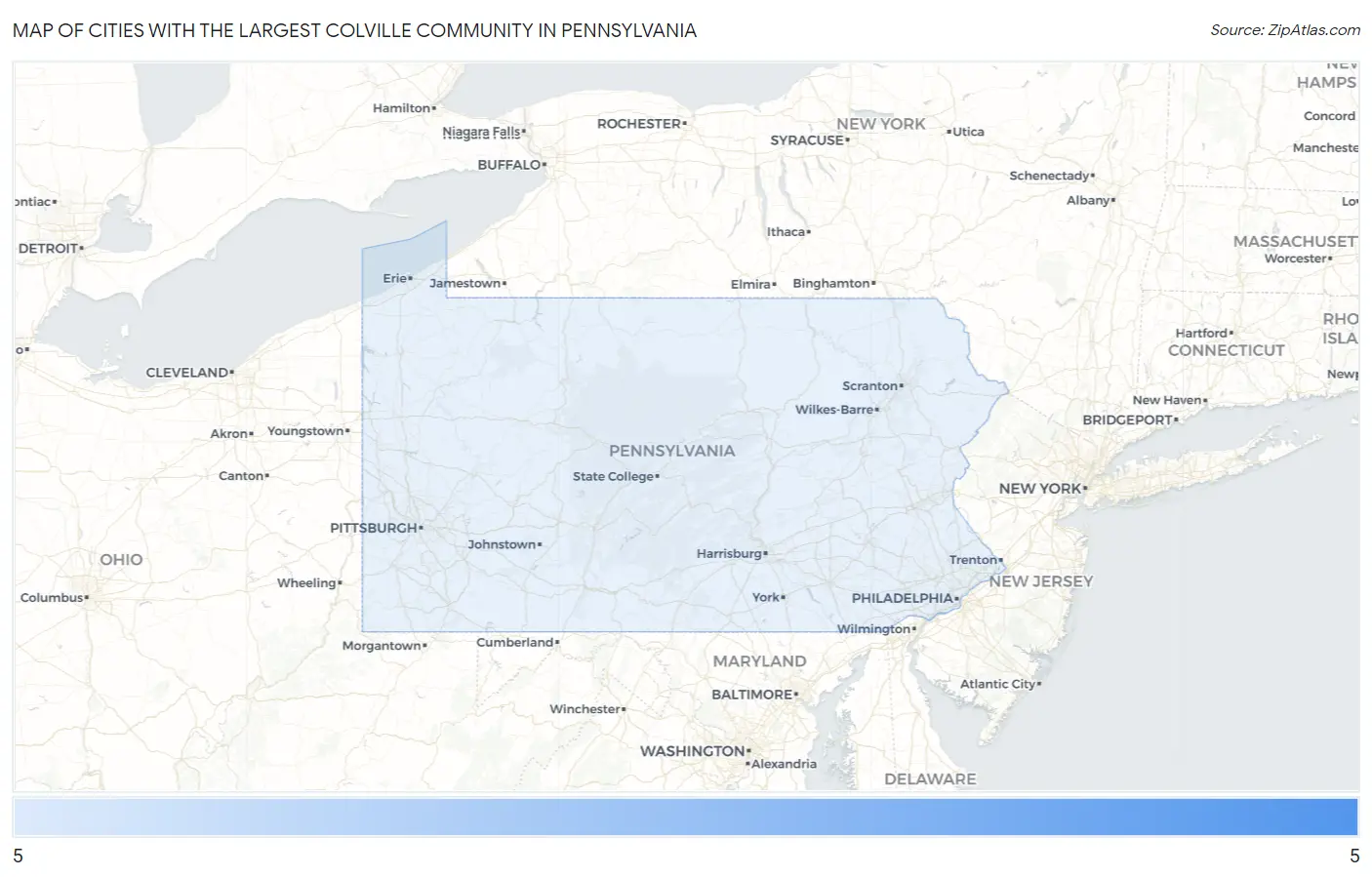 Cities with the Largest Colville Community in Pennsylvania Map