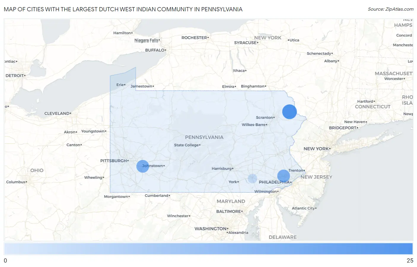 Cities with the Largest Dutch West Indian Community in Pennsylvania Map
