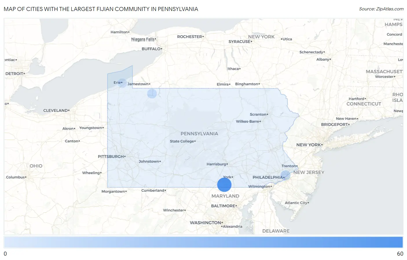 Cities with the Largest Fijian Community in Pennsylvania Map