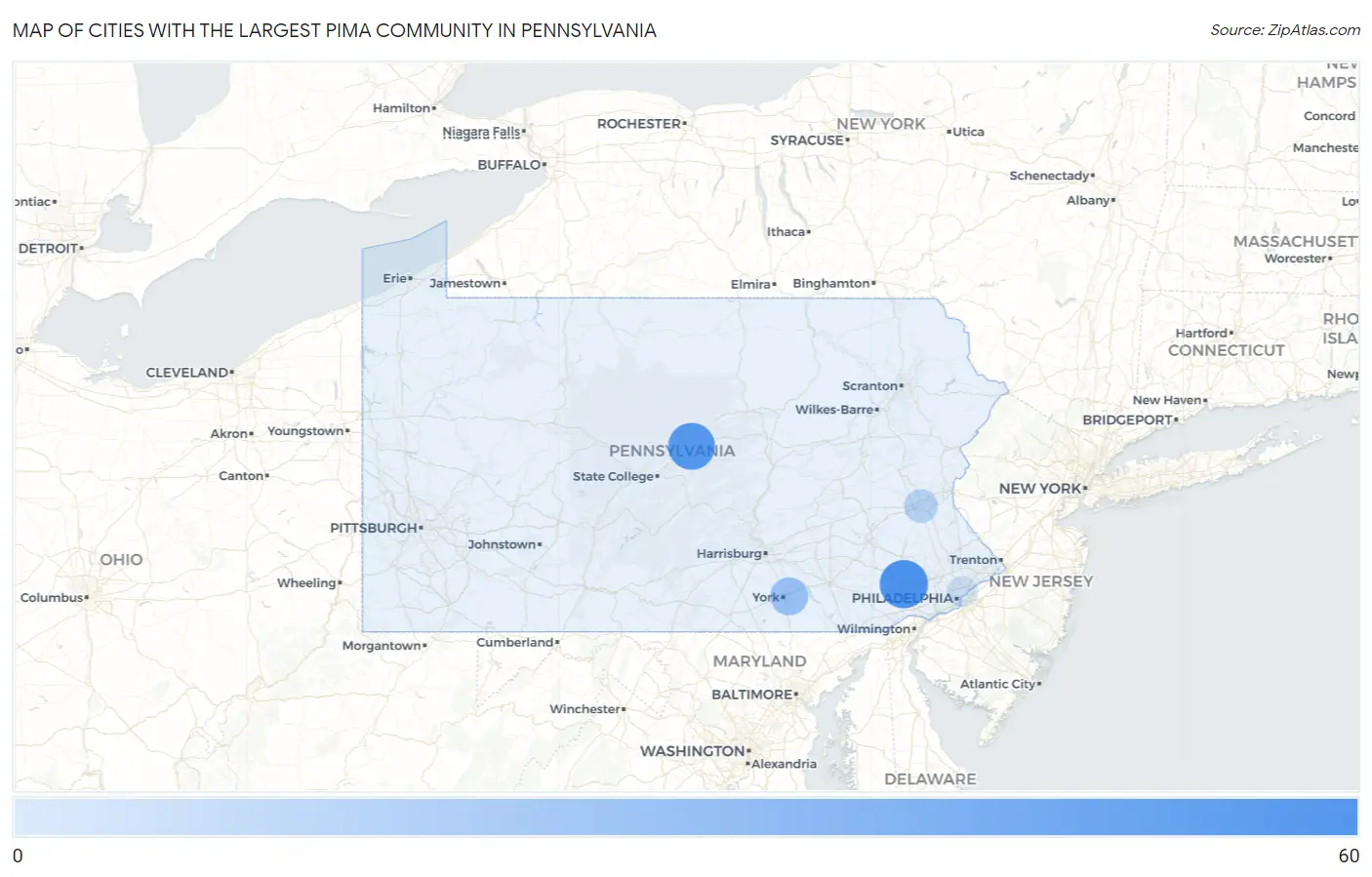 Cities with the Largest Pima Community in Pennsylvania Map