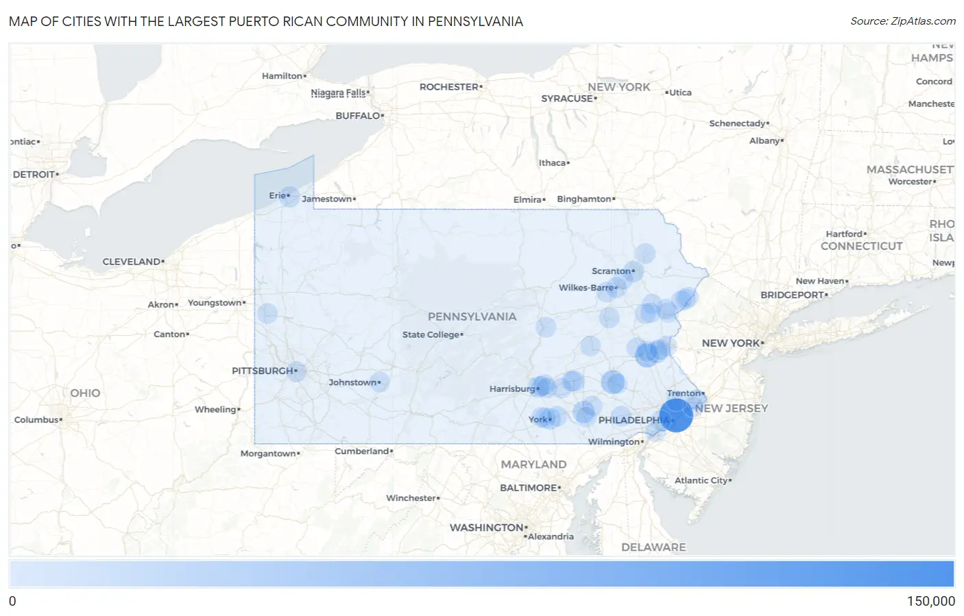 Cities with the Largest Puerto Rican Community in Pennsylvania Map
