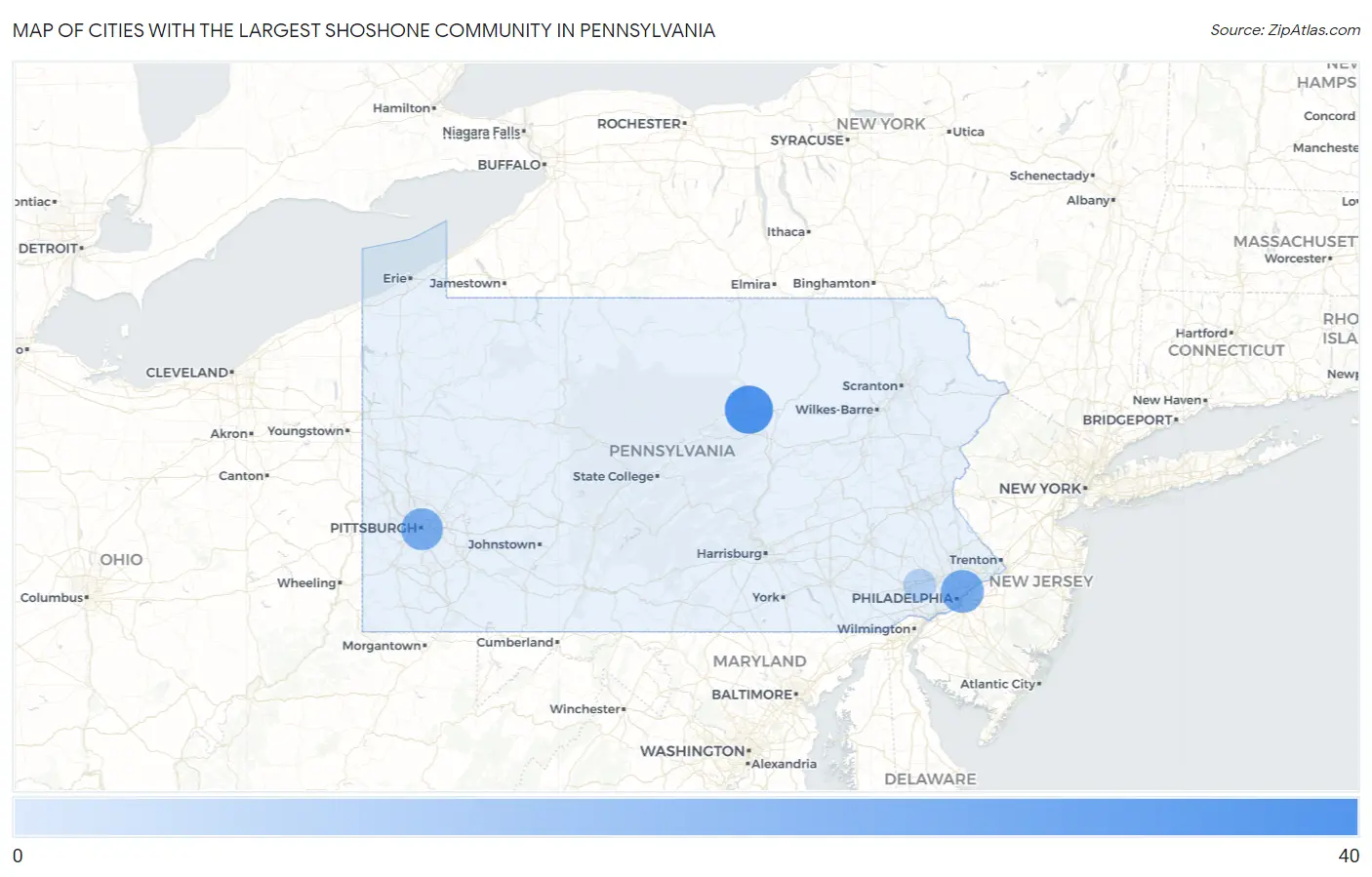 Cities with the Largest Shoshone Community in Pennsylvania Map