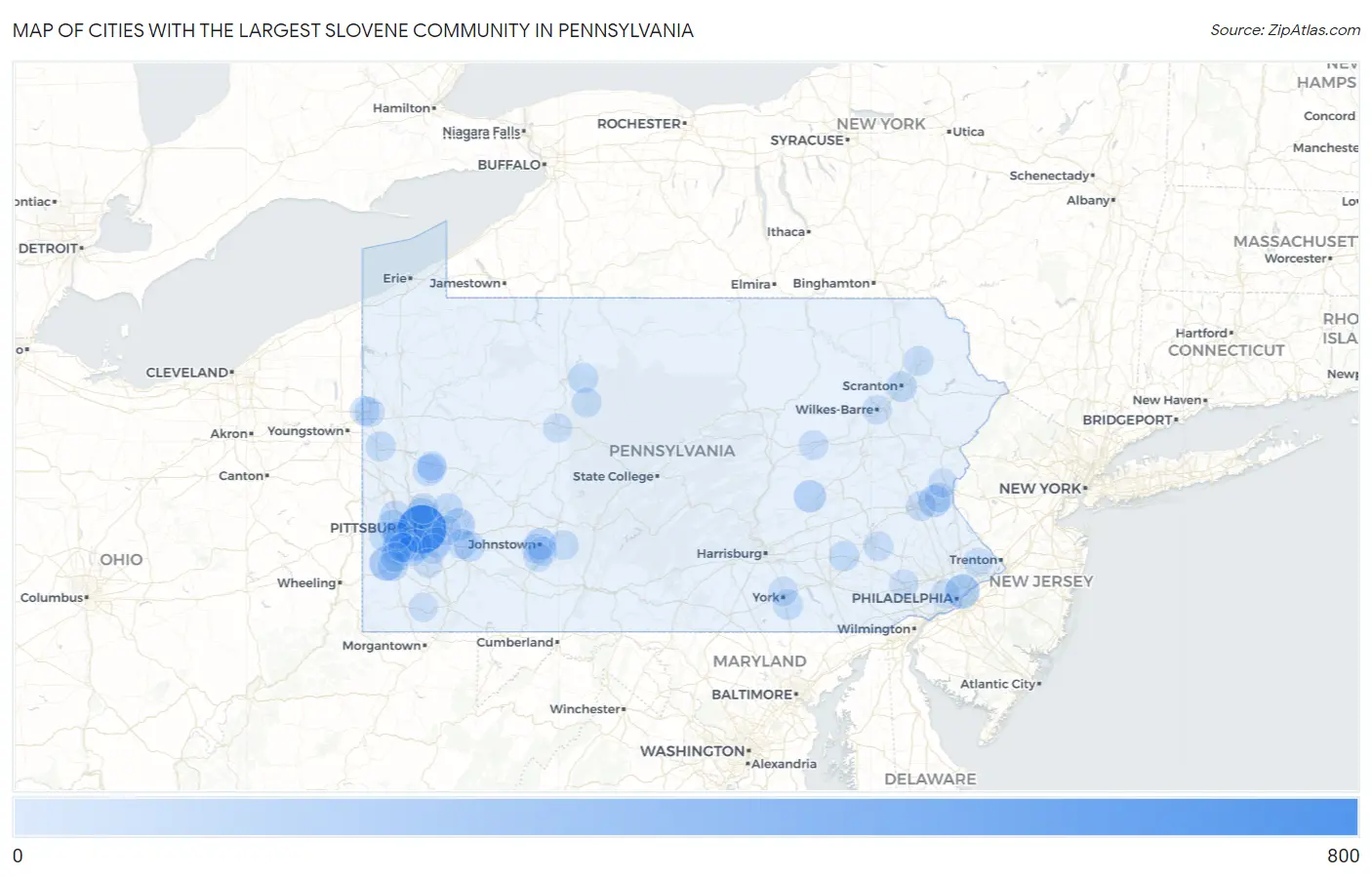 Cities with the Largest Slovene Community in Pennsylvania Map