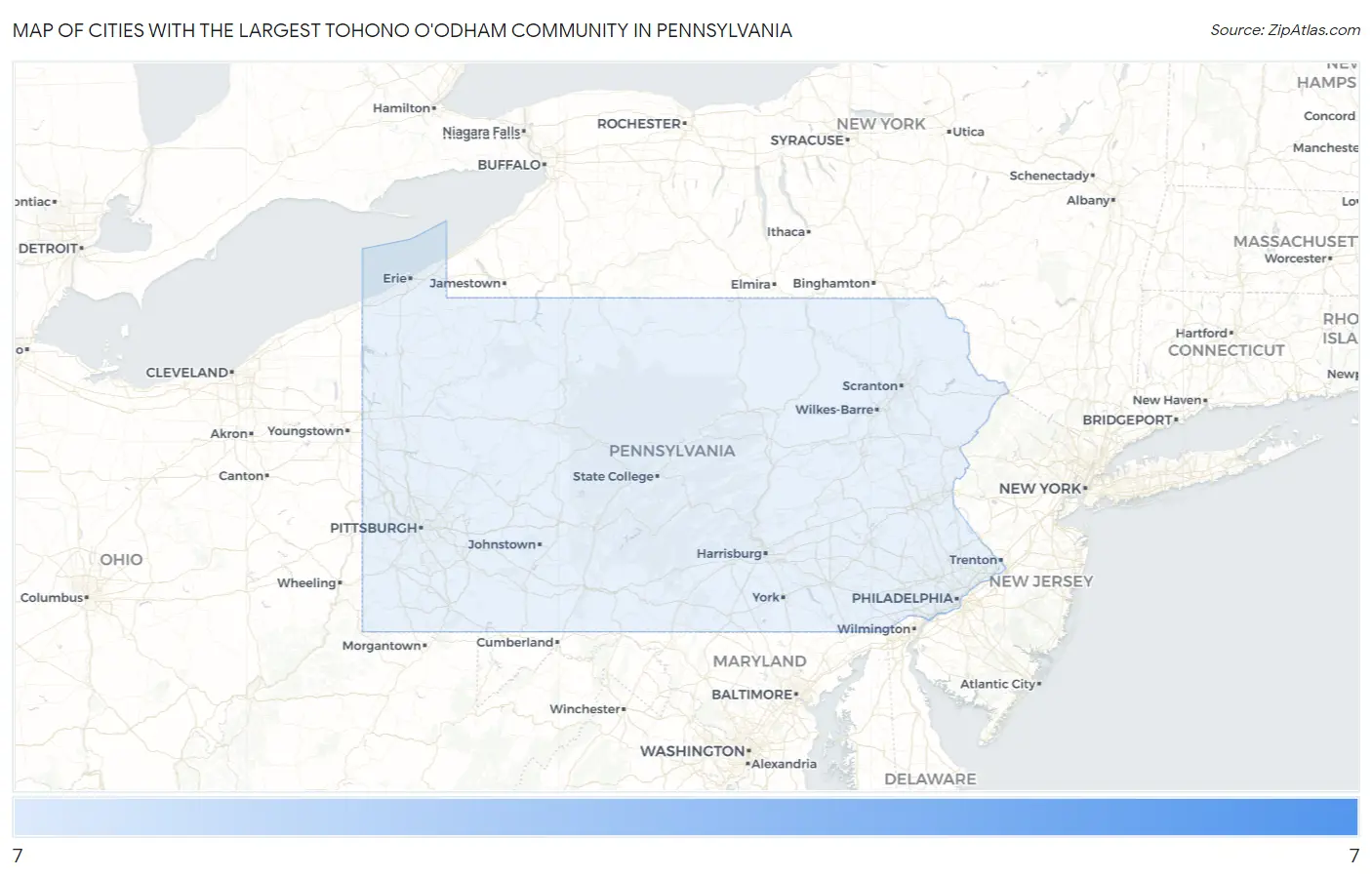 Cities with the Largest Tohono O'Odham Community in Pennsylvania Map