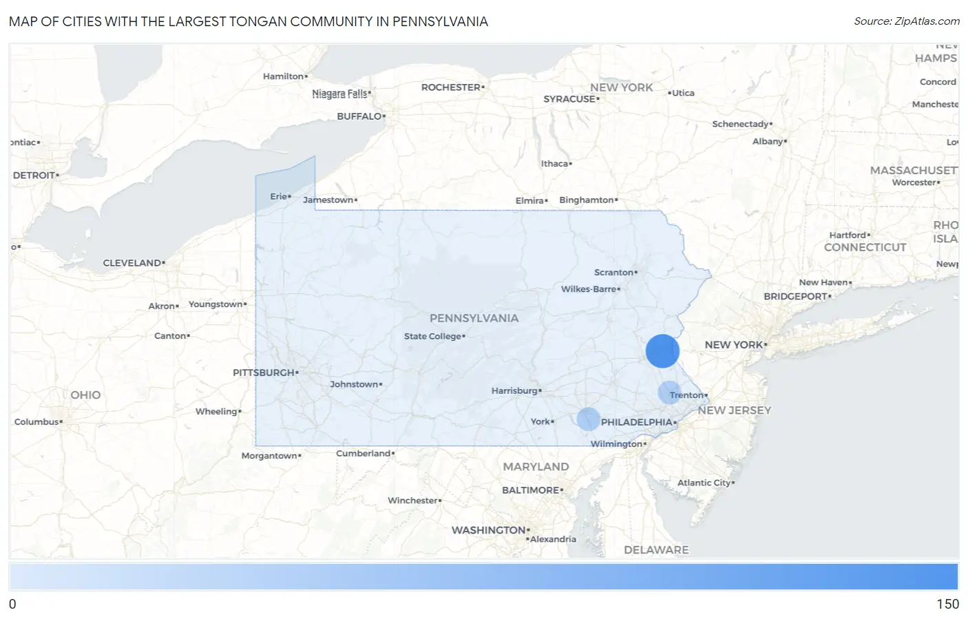 Cities with the Largest Tongan Community in Pennsylvania Map