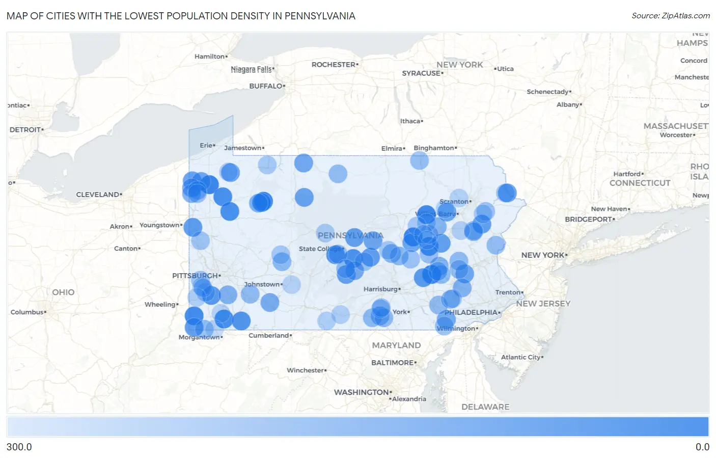 Cities with the Lowest Population Density in Pennsylvania Map