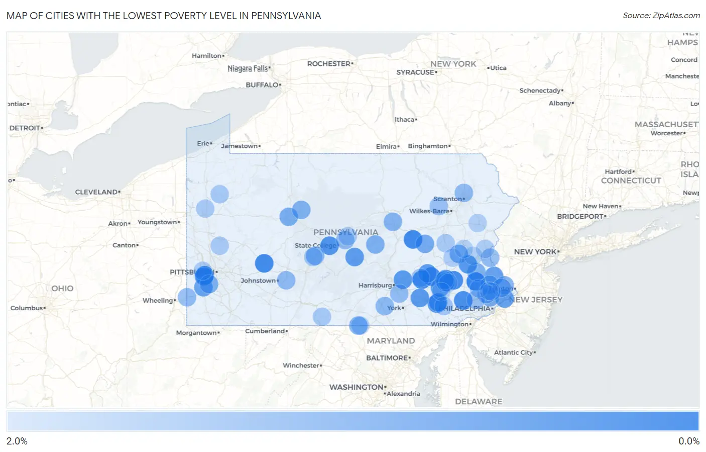 Cities with the Lowest Poverty Level in Pennsylvania Map