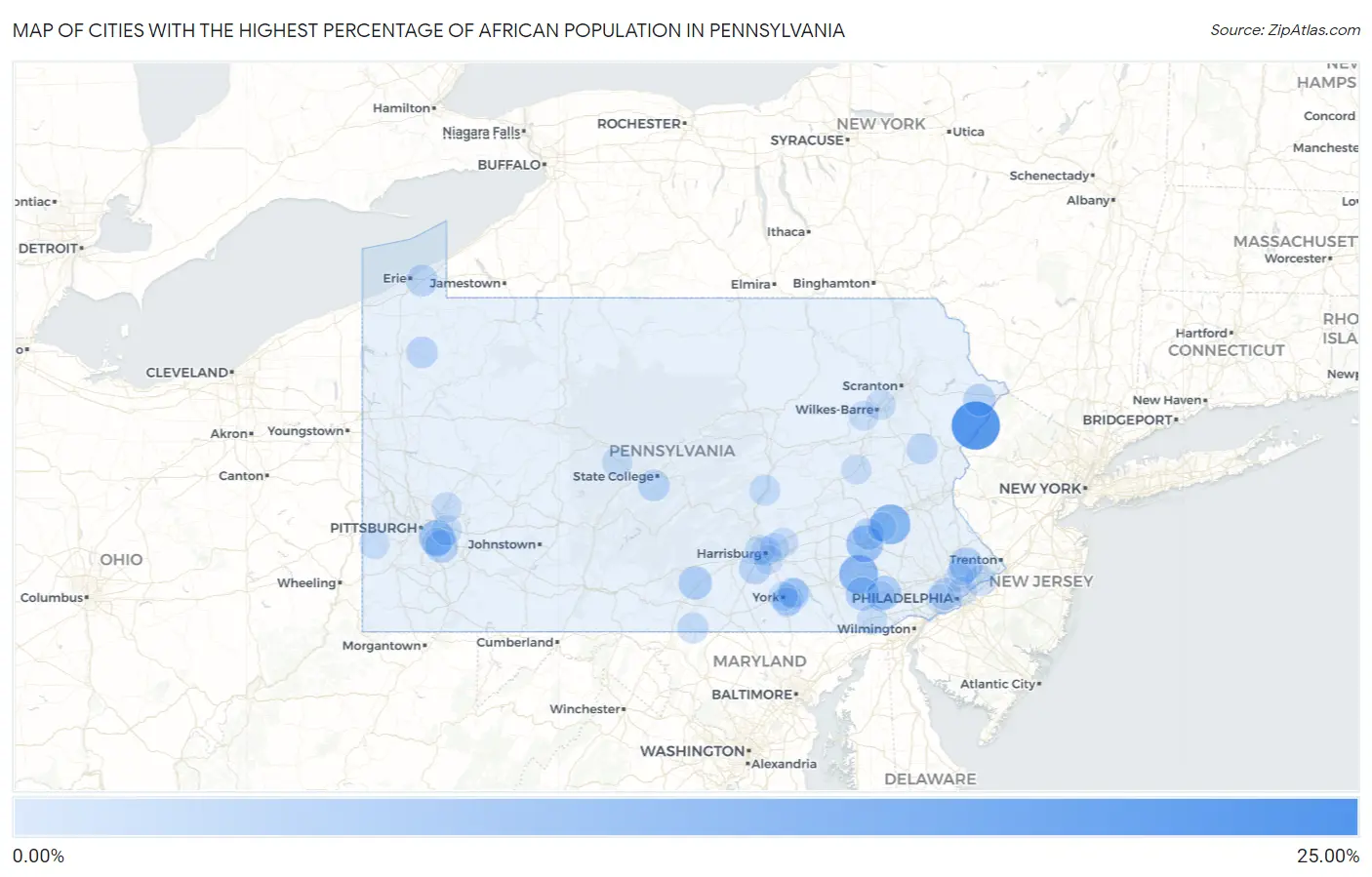 Cities with the Highest Percentage of African Population in Pennsylvania Map
