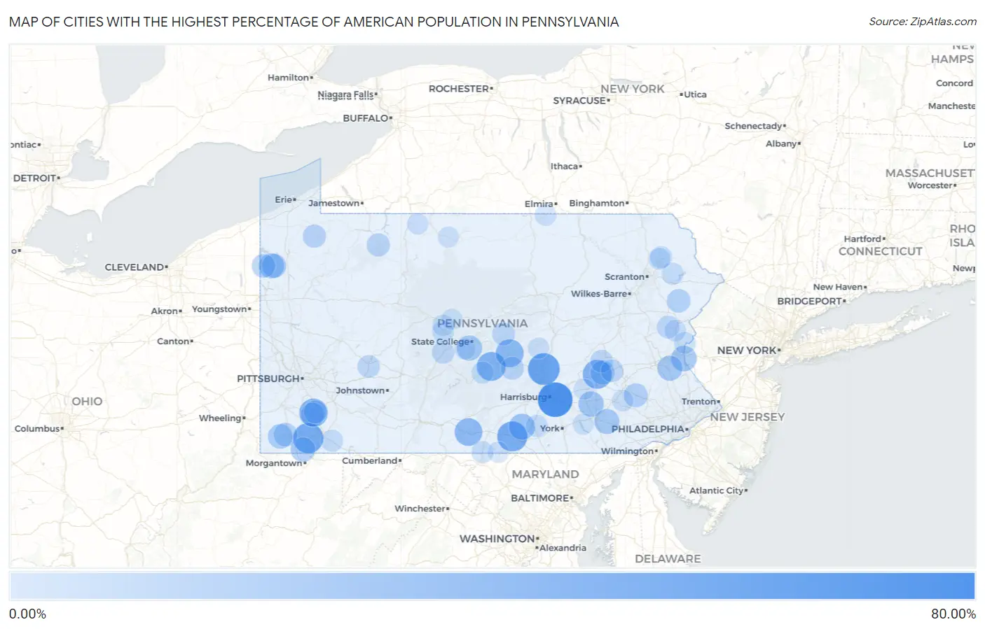 Cities with the Highest Percentage of American Population in Pennsylvania Map