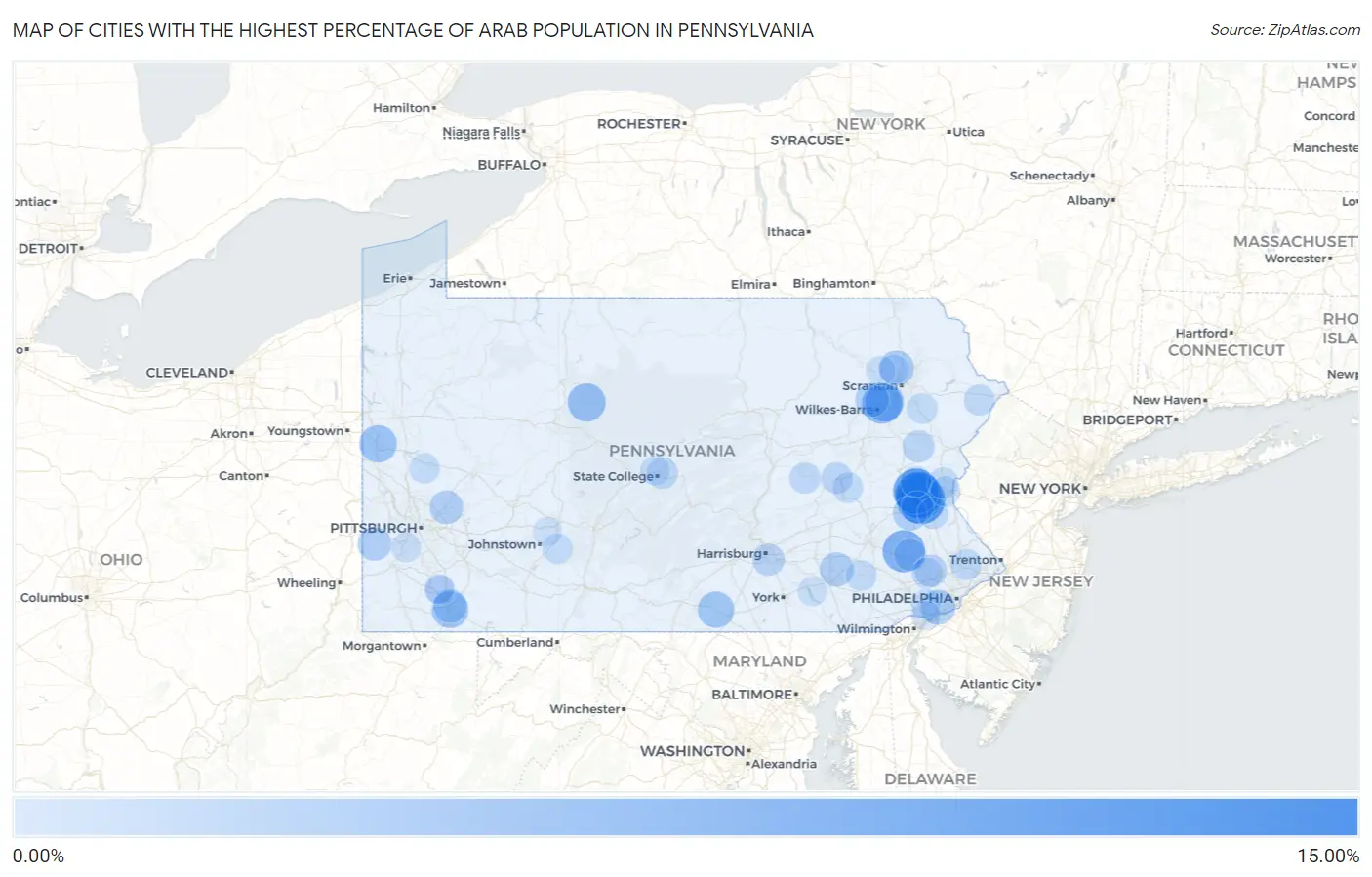 Cities with the Highest Percentage of Arab Population in Pennsylvania Map