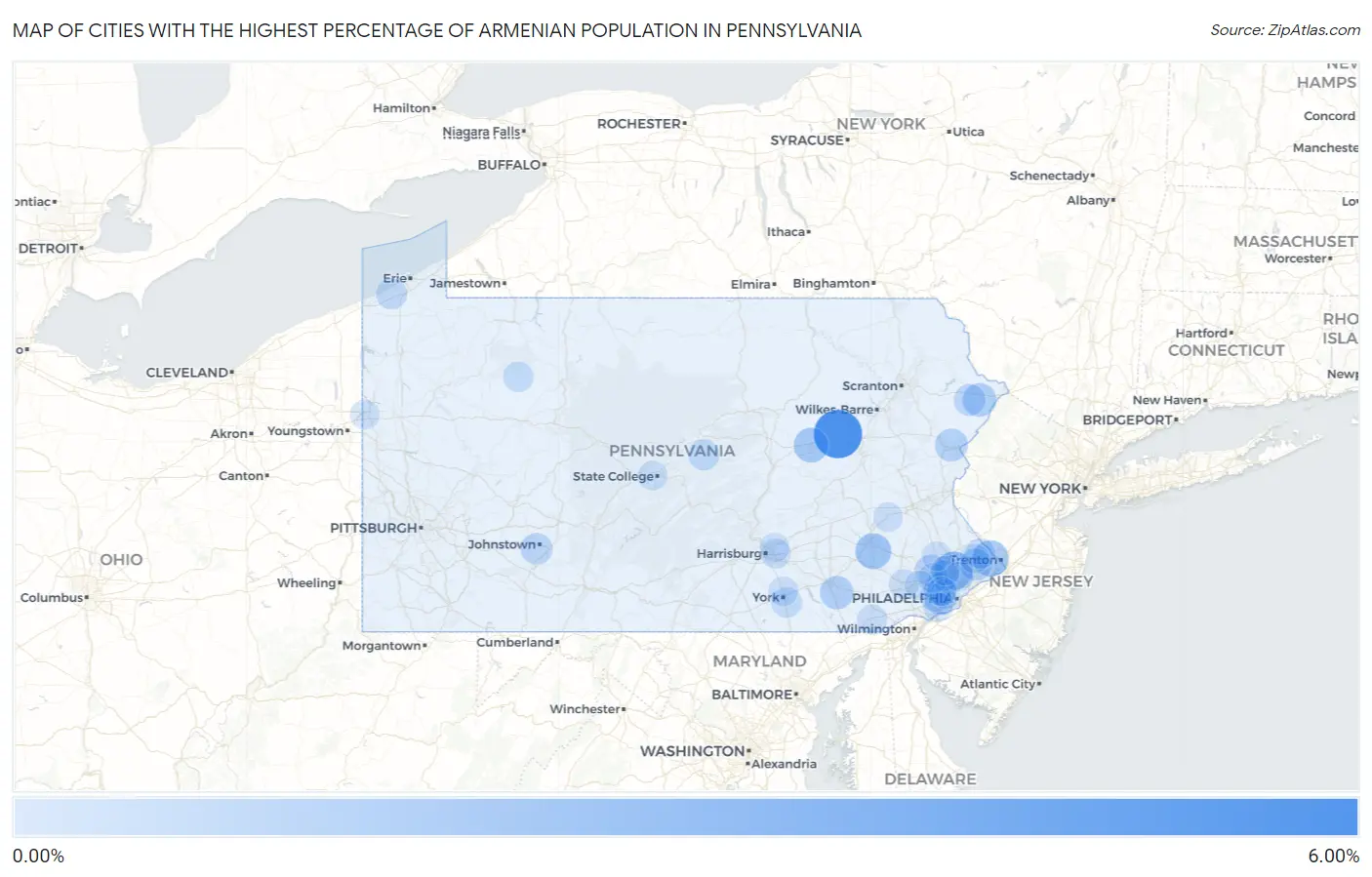 Cities with the Highest Percentage of Armenian Population in Pennsylvania Map