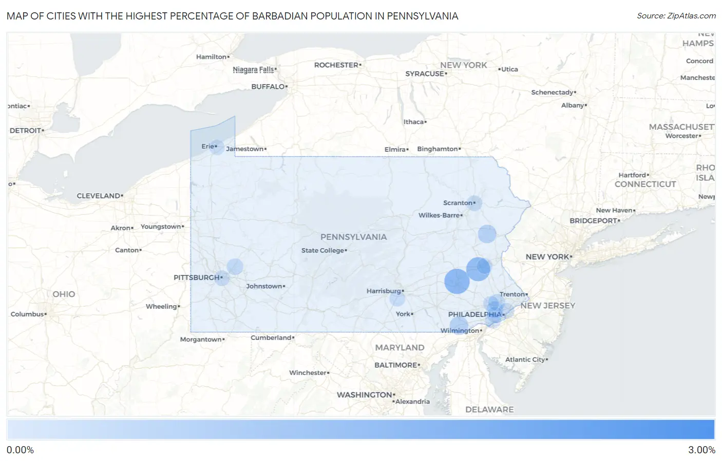 Cities with the Highest Percentage of Barbadian Population in Pennsylvania Map