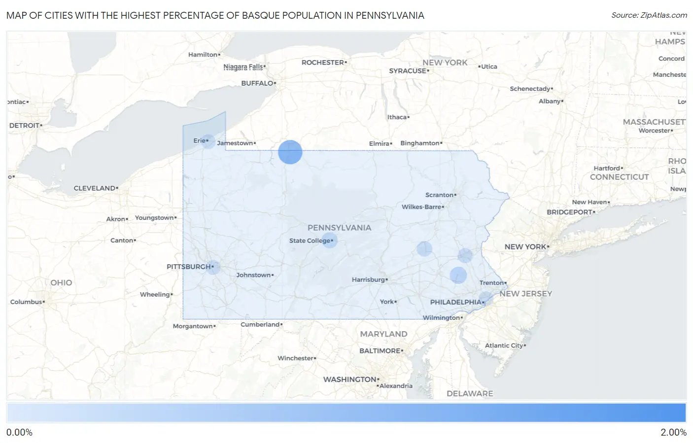 Cities with the Highest Percentage of Basque Population in Pennsylvania Map
