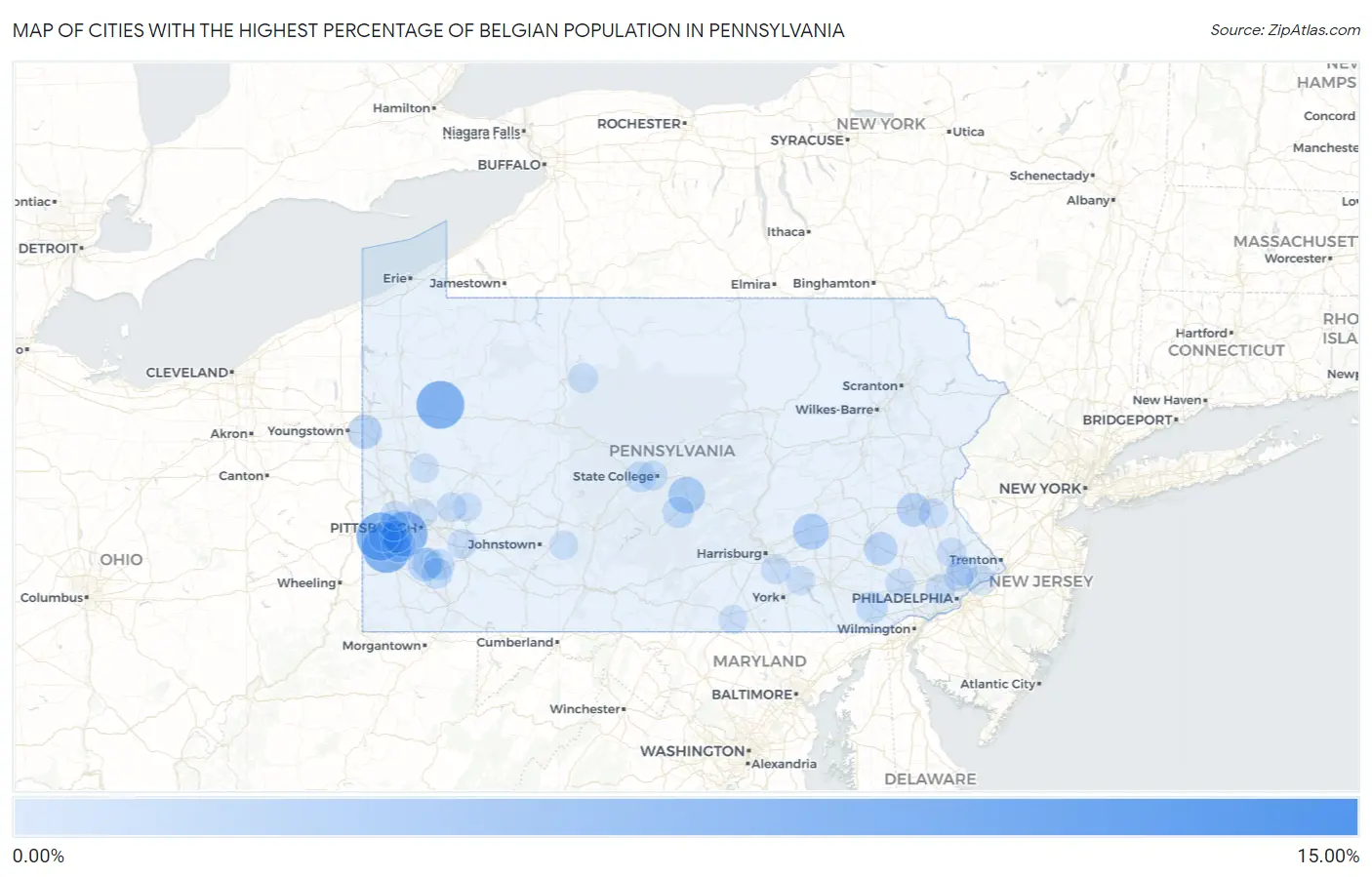 Cities with the Highest Percentage of Belgian Population in Pennsylvania Map