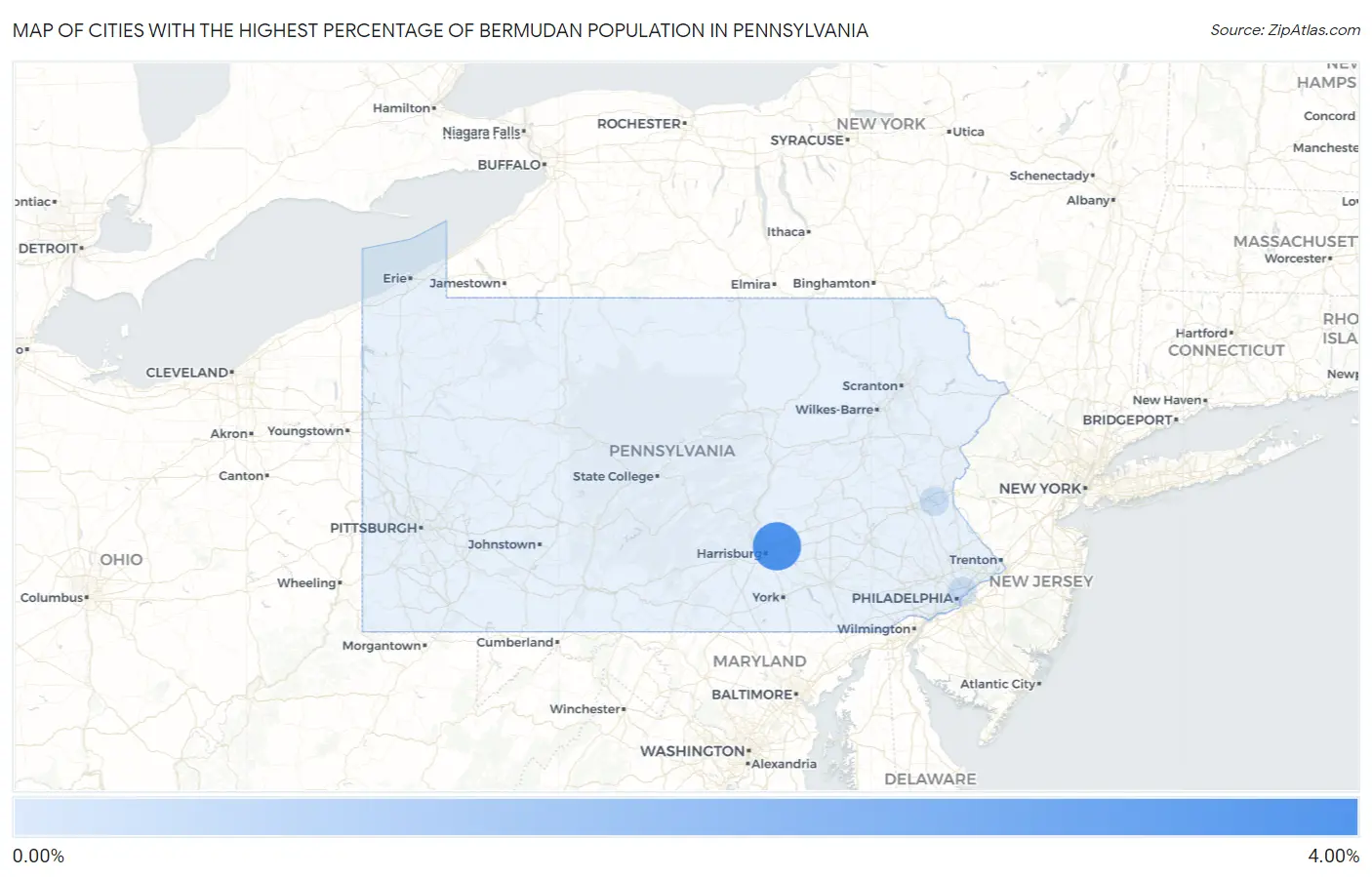 Cities with the Highest Percentage of Bermudan Population in Pennsylvania Map