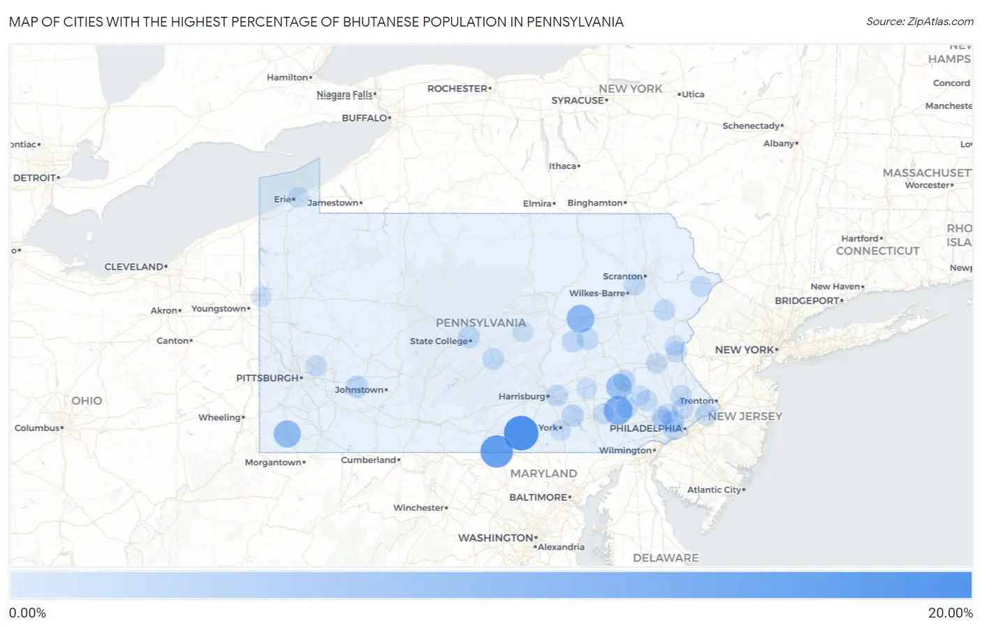 Cities with the Highest Percentage of Bhutanese Population in Pennsylvania Map