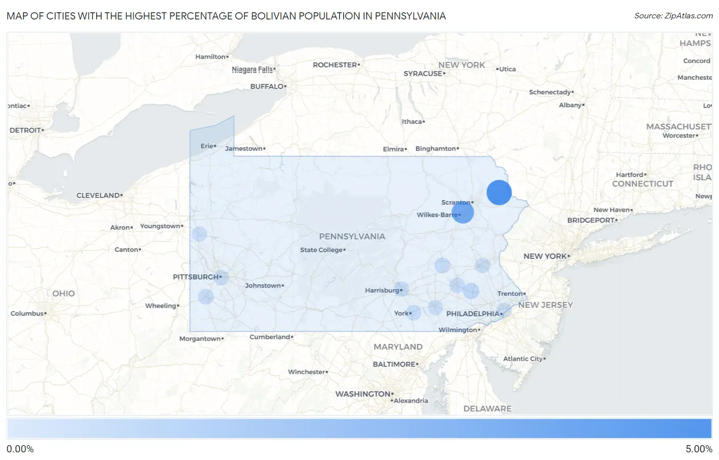Cities with the Highest Percentage of Bolivian Population in Pennsylvania Map