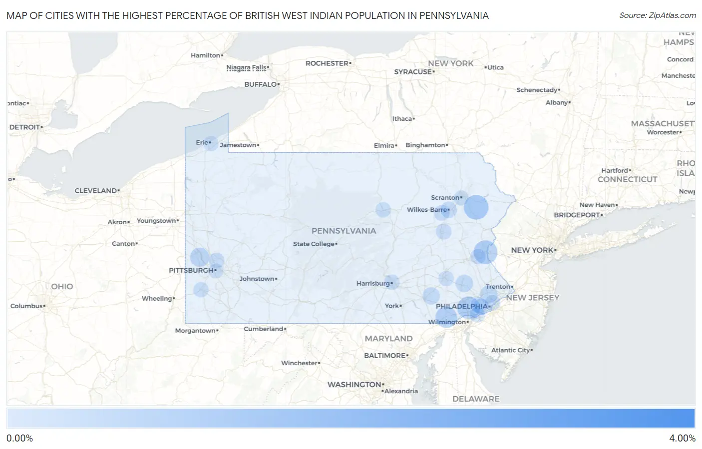 Cities with the Highest Percentage of British West Indian Population in Pennsylvania Map