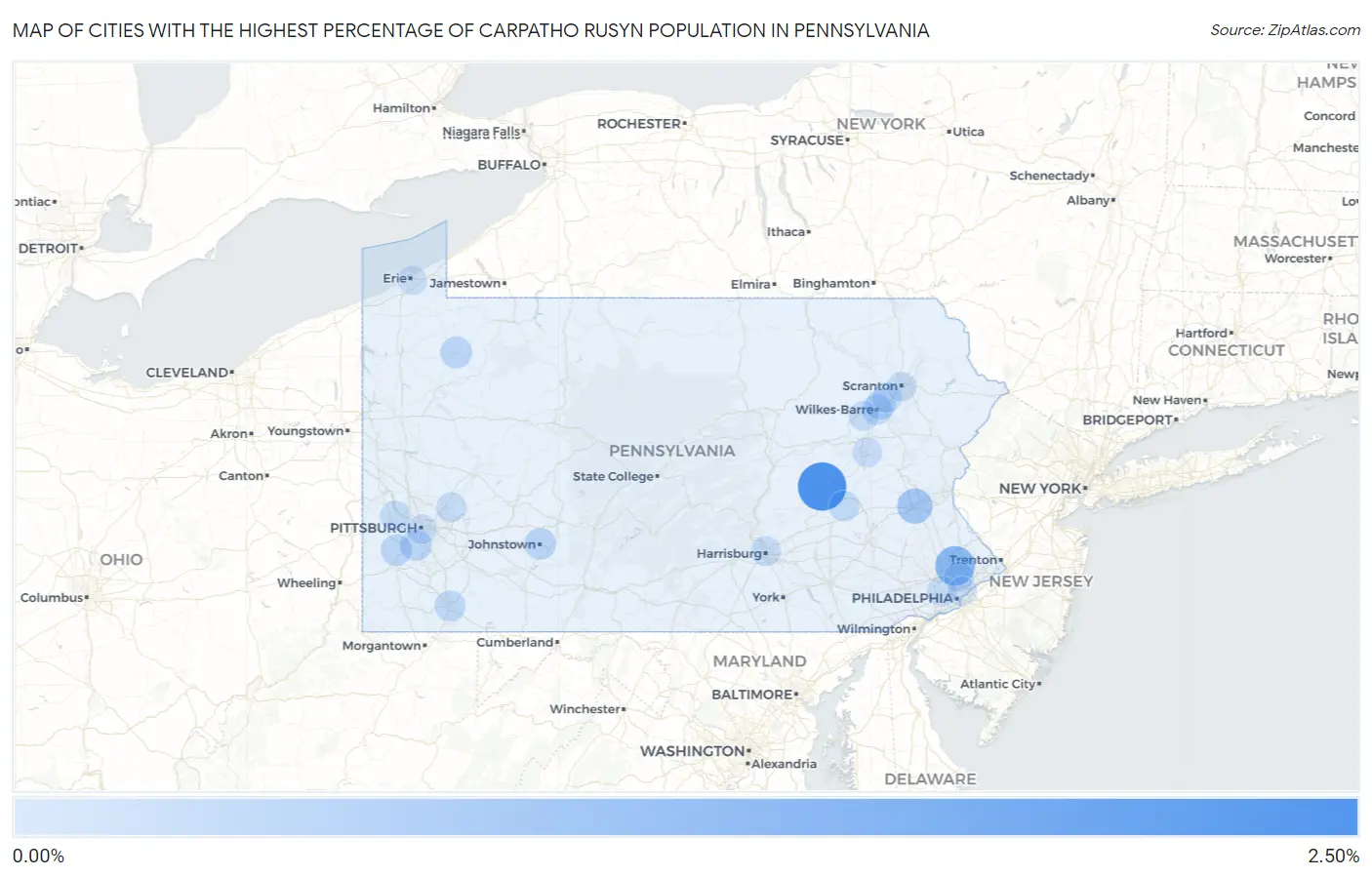 Cities with the Highest Percentage of Carpatho Rusyn Population in Pennsylvania Map