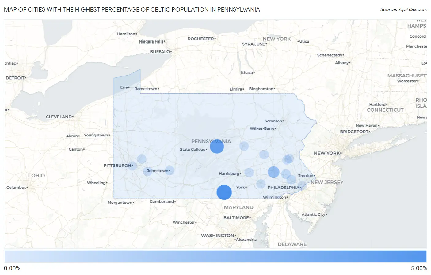 Cities with the Highest Percentage of Celtic Population in Pennsylvania Map