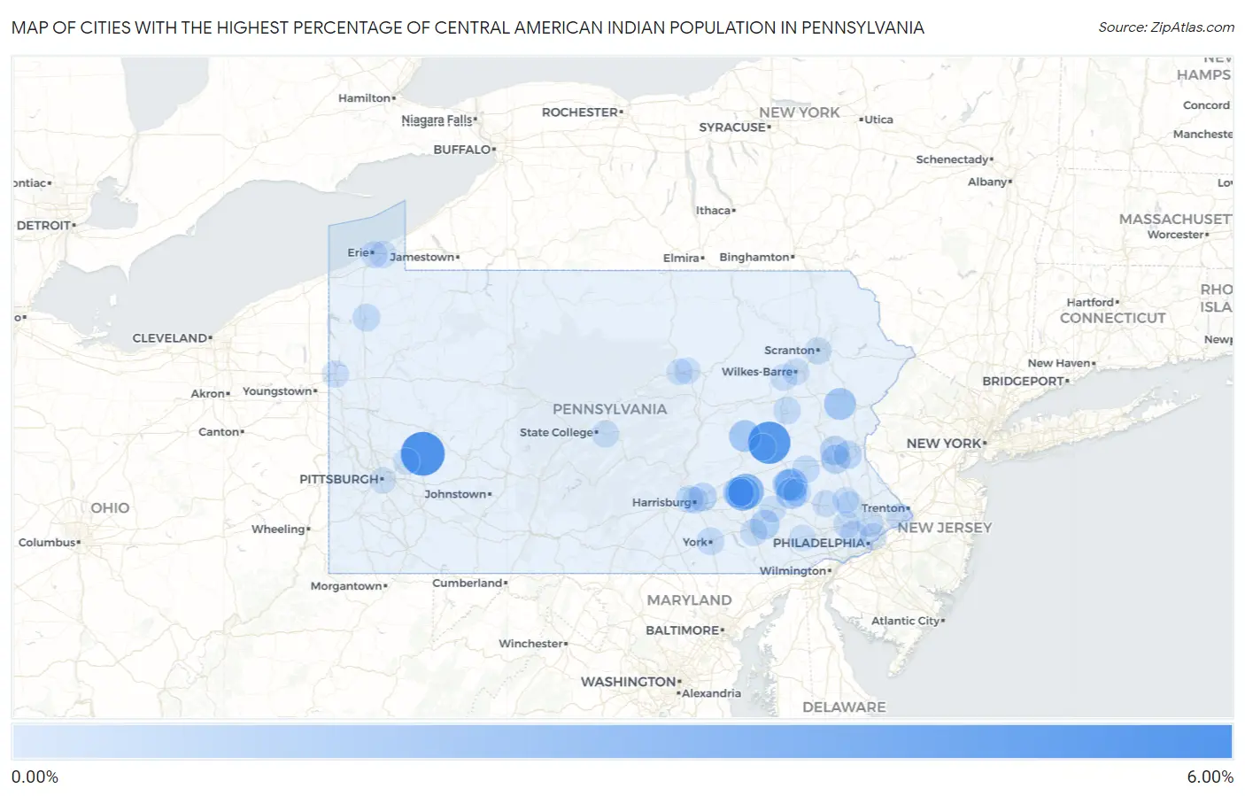 Cities with the Highest Percentage of Central American Indian Population in Pennsylvania Map