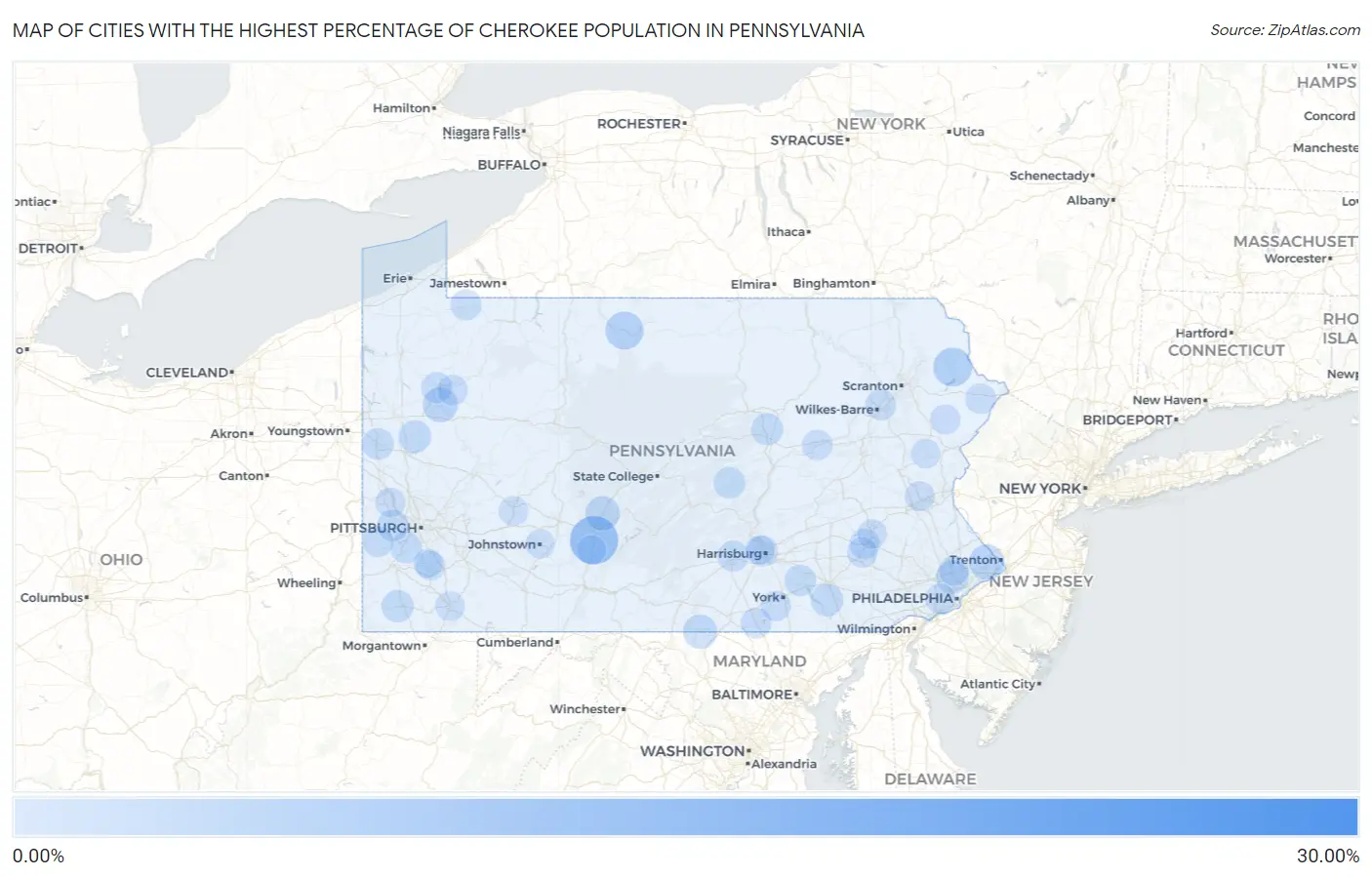 Cities with the Highest Percentage of Cherokee Population in Pennsylvania Map